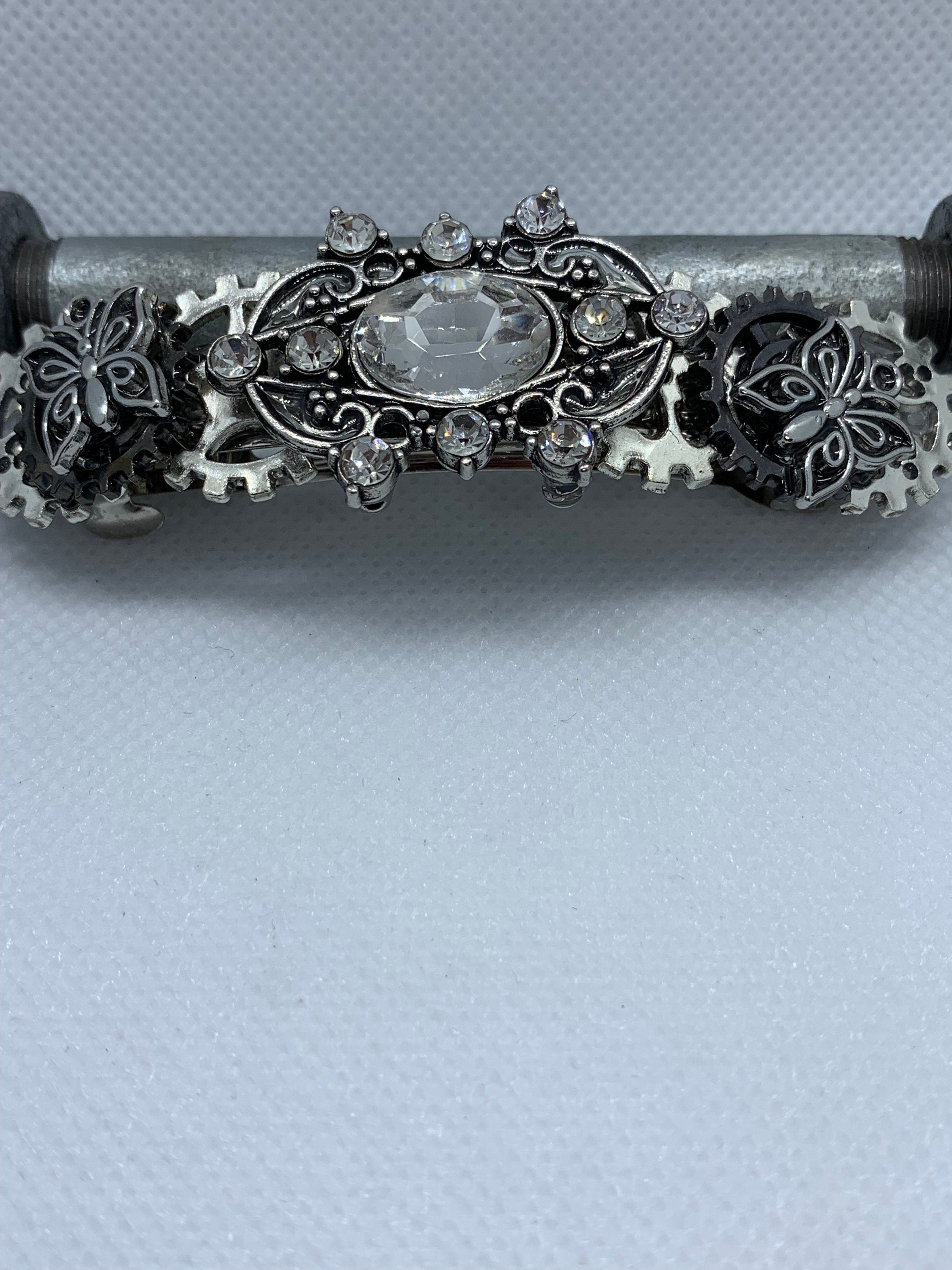 Rhinestone Silver Steampunk Butterfly Hair clip