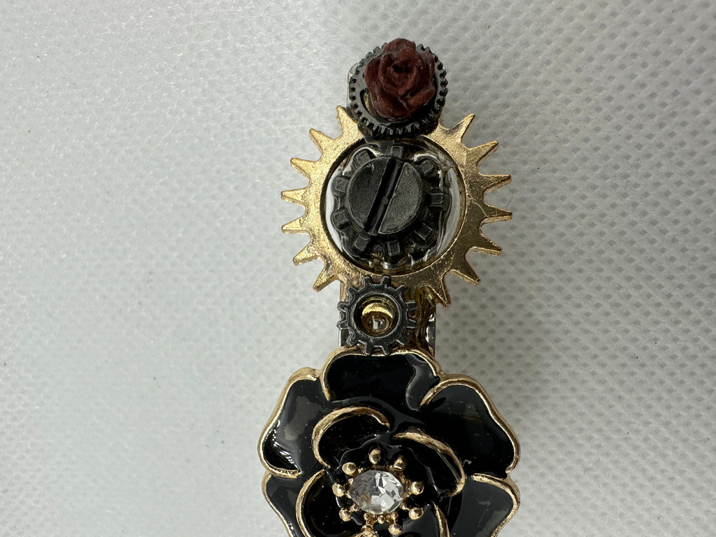 Black and Gold Steampunk Rose Metal Hair Clip