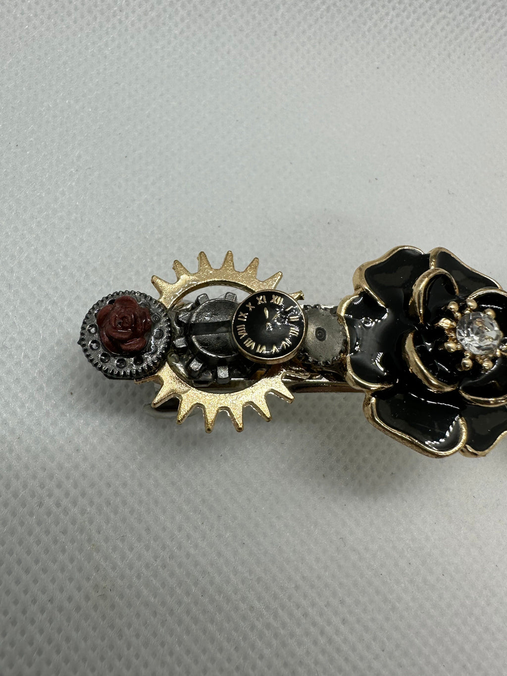 Black and Gold Steampunk Rose Metal Hair Clip