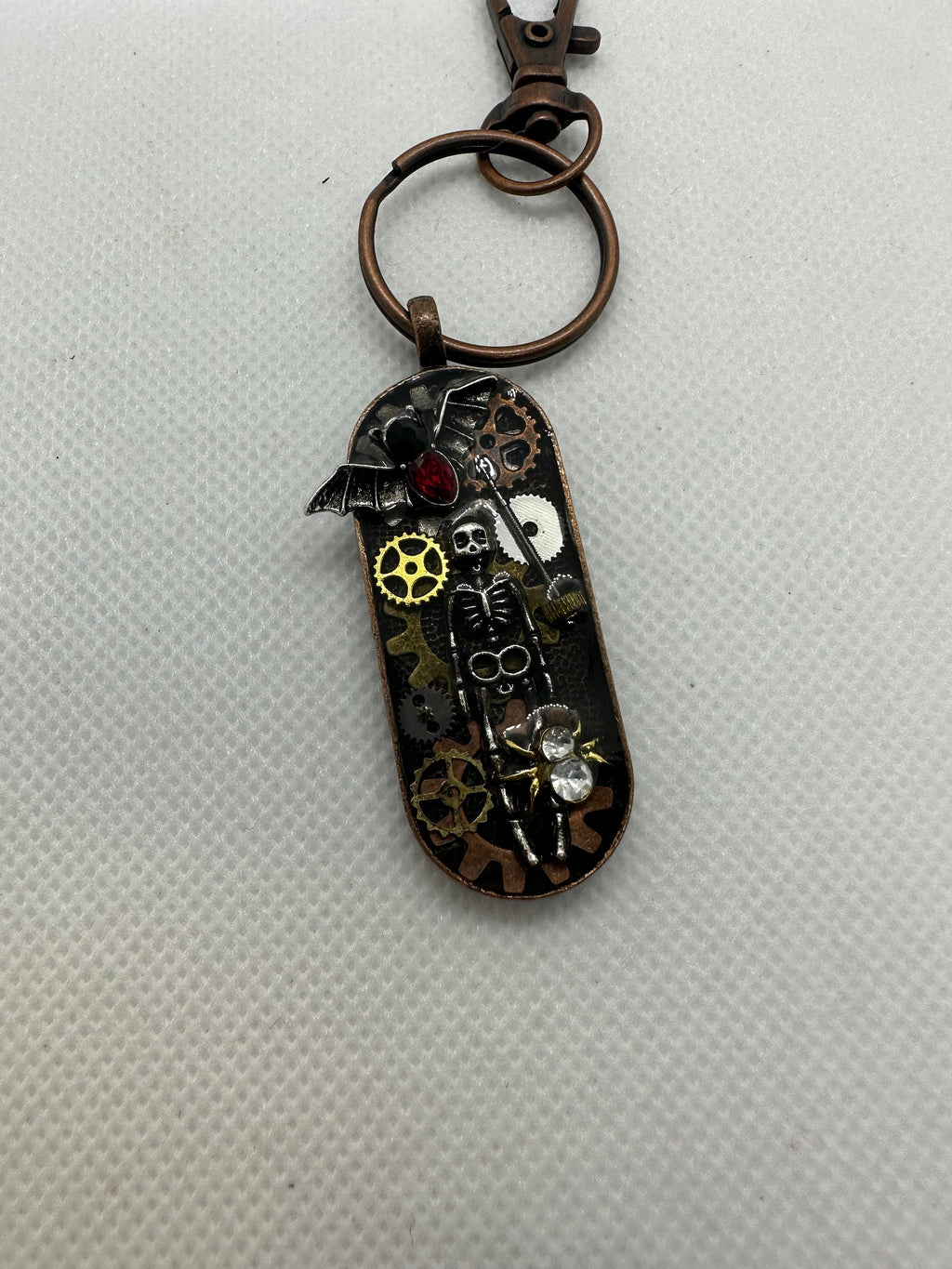 Skeleton and Bat Steampunk Keychain