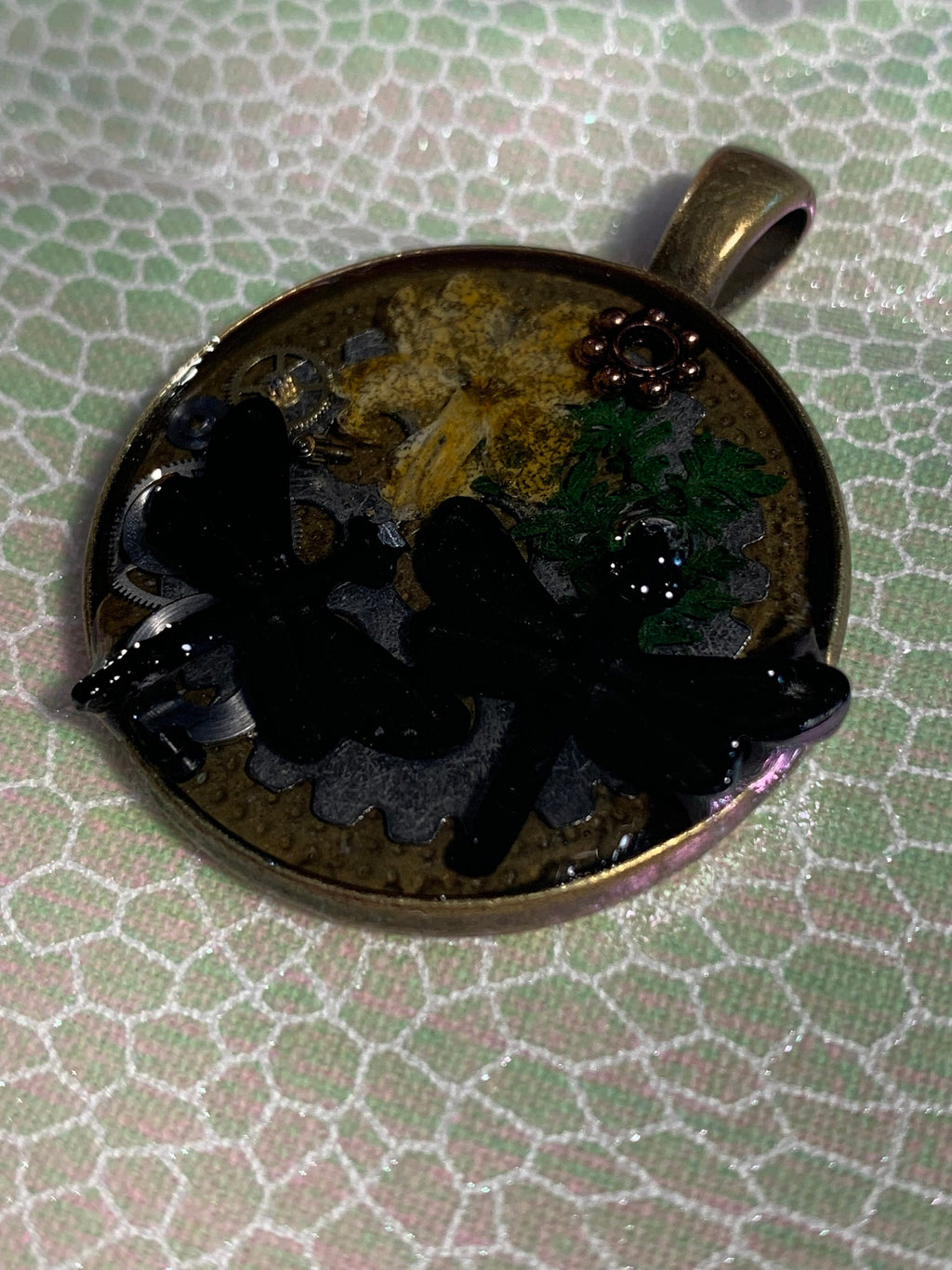 Steampunk Two Black Dragonflies Keychain