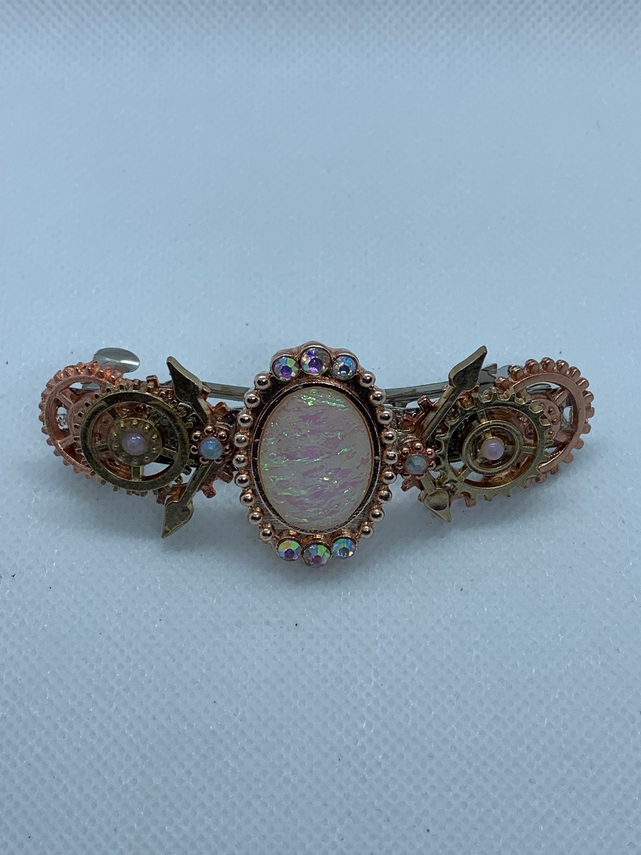 Steampunk Rose gold Rose Quarts look Stone Hair Clip