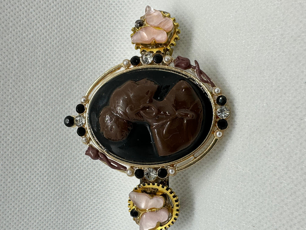 Steampunk African Lady cameo with Antique Look Hairclip