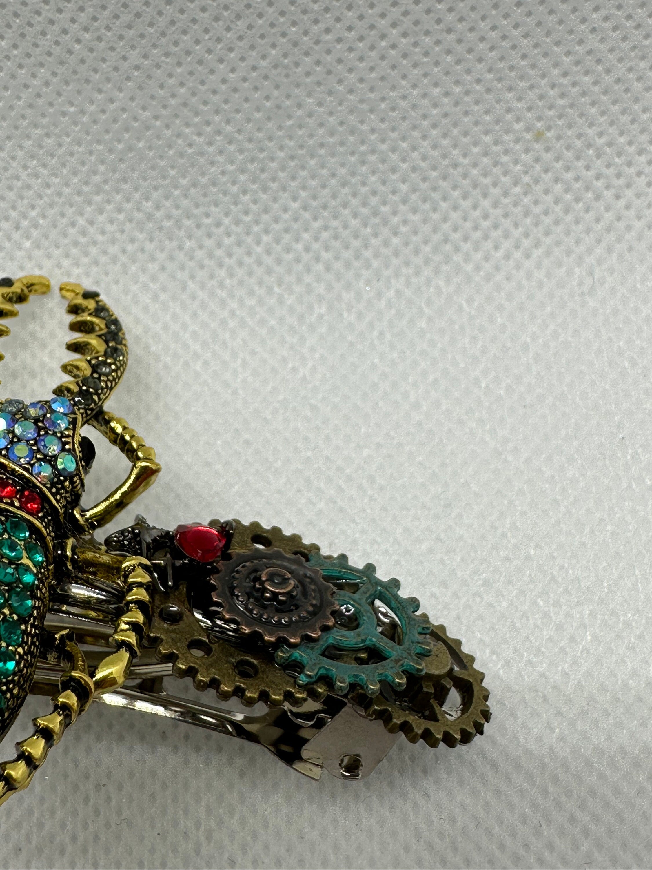 Steampunk Rhinestone Beetle Hair Clip
