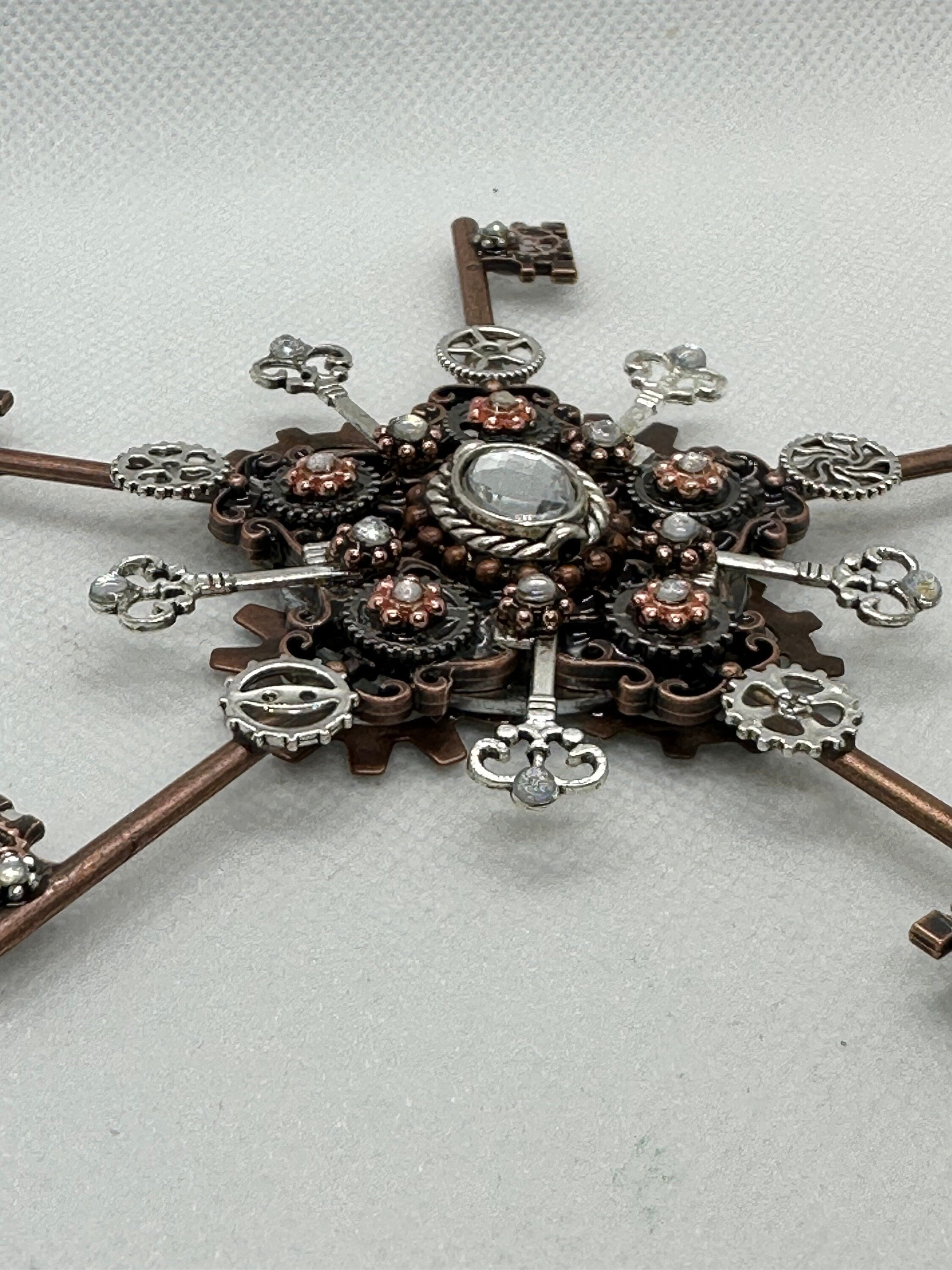 Steampunk Metal Keys Snowflake Ornament or Decoration