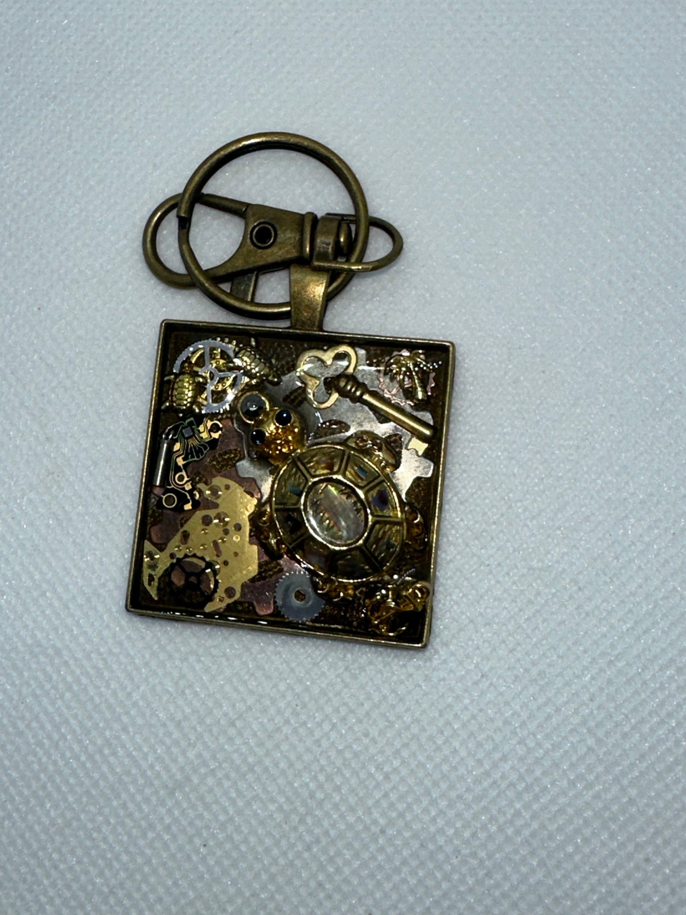 Steampunk Turtle Bronze Keychain