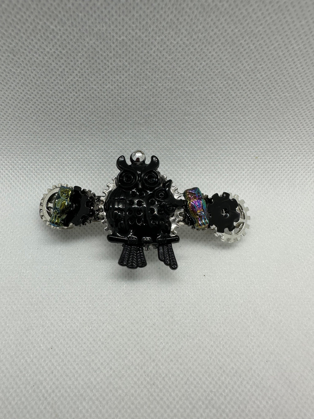 Steampunk Black Owl With Baby Hairclip