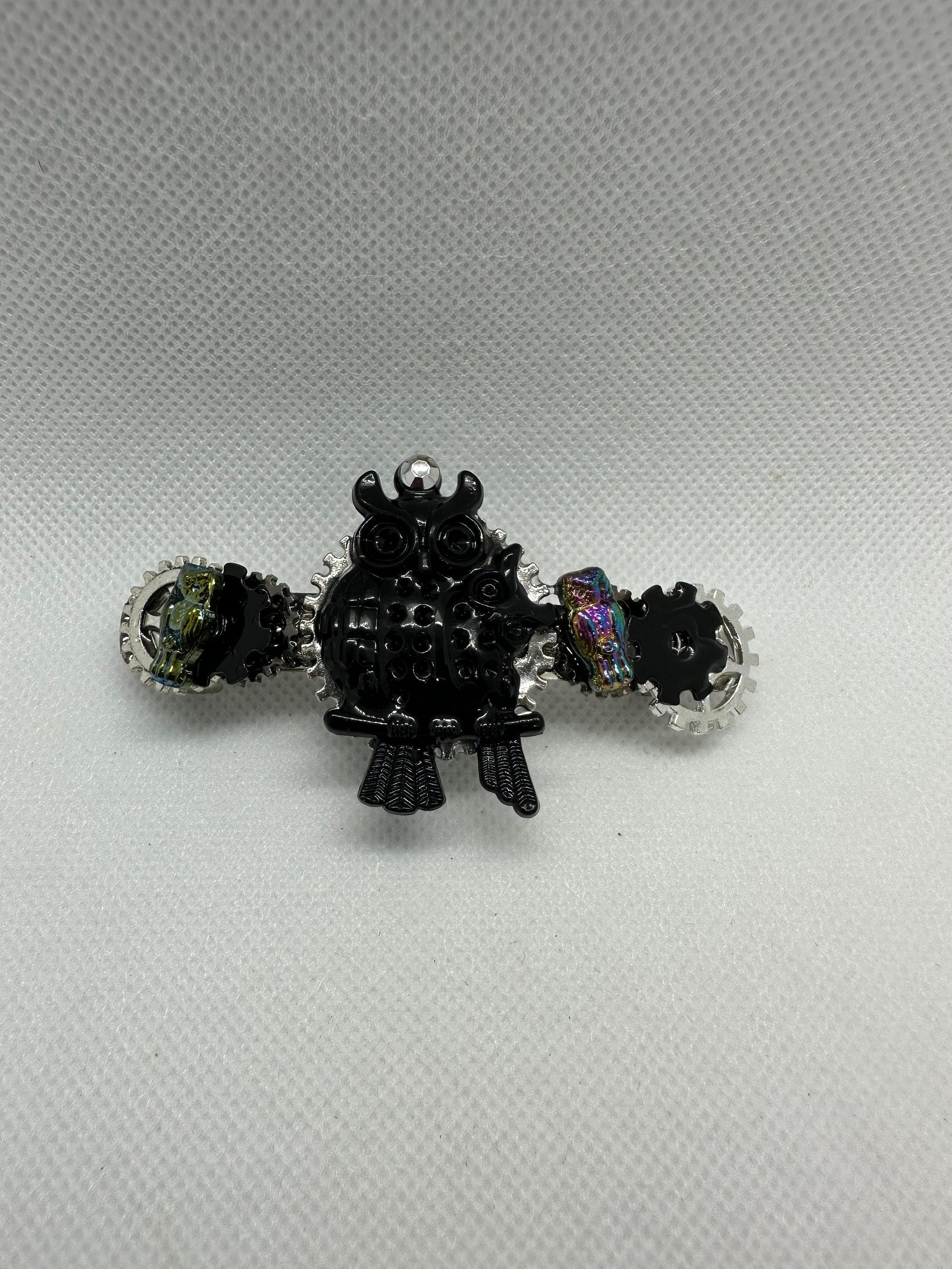 Steampunk Black Owl With Baby Hairclip