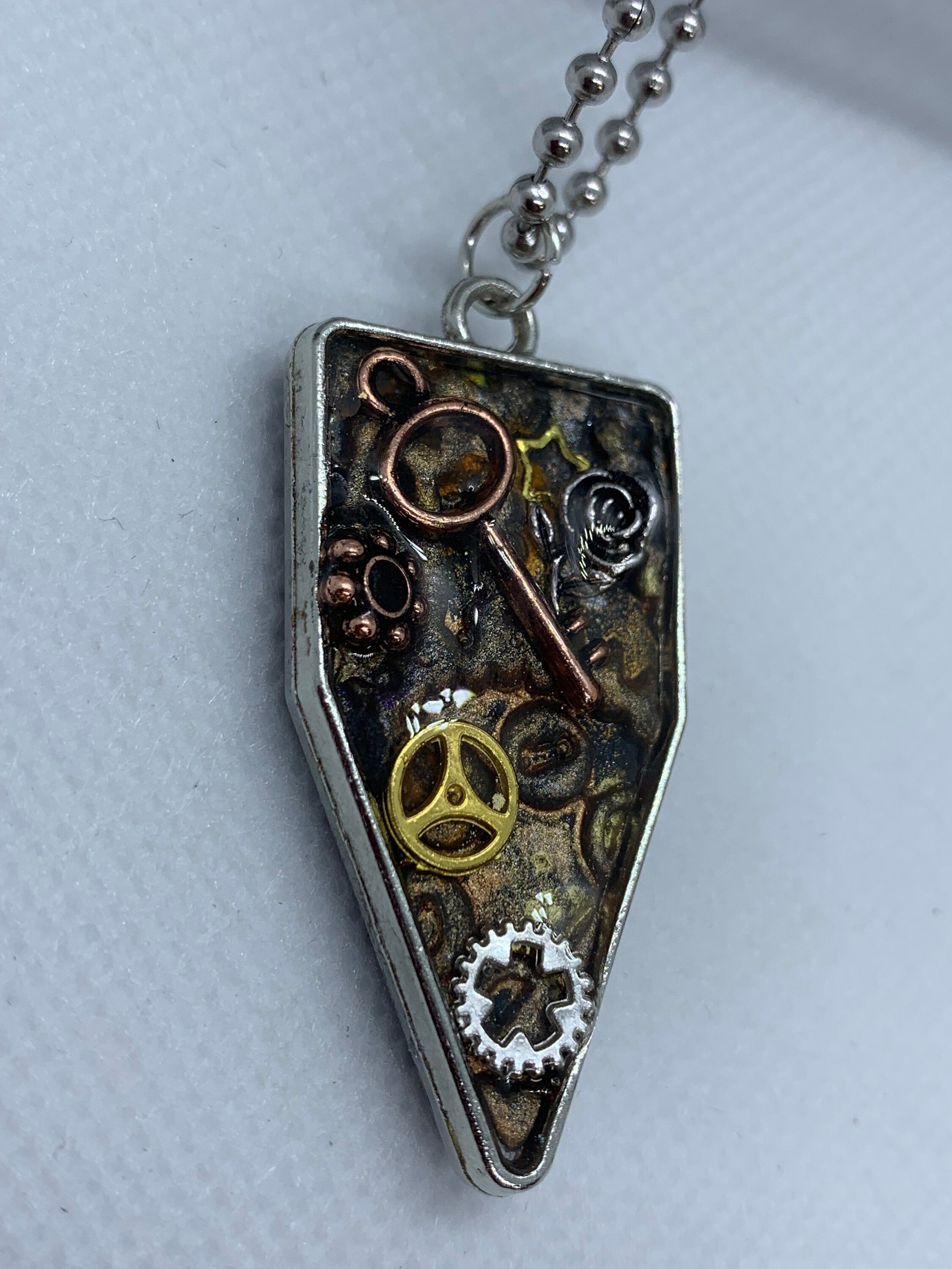Steampunk Metal and Clay Necklace with Skeleton Key
