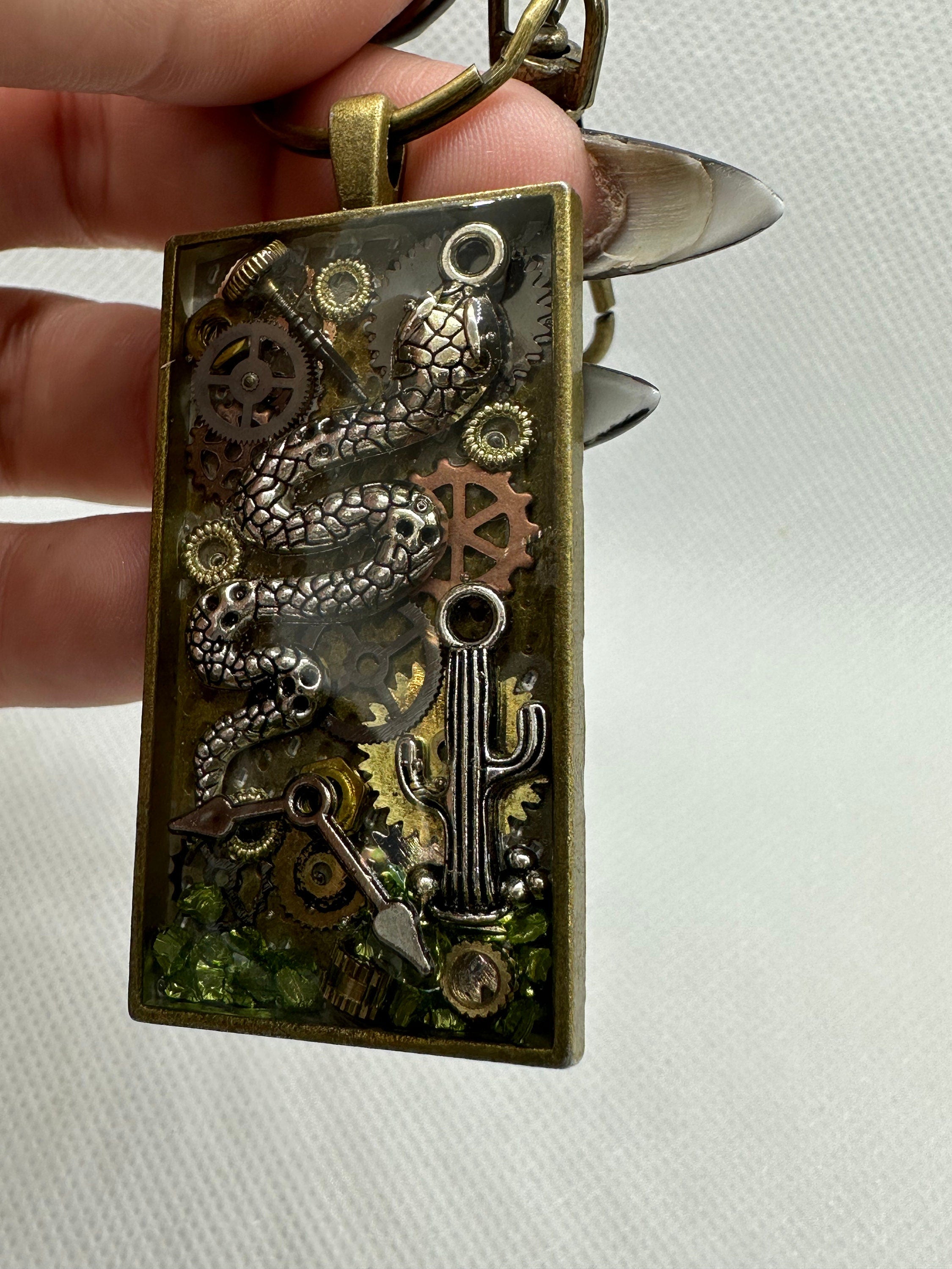 Steampunk Desert Theme Snake with Cactus Keychain
