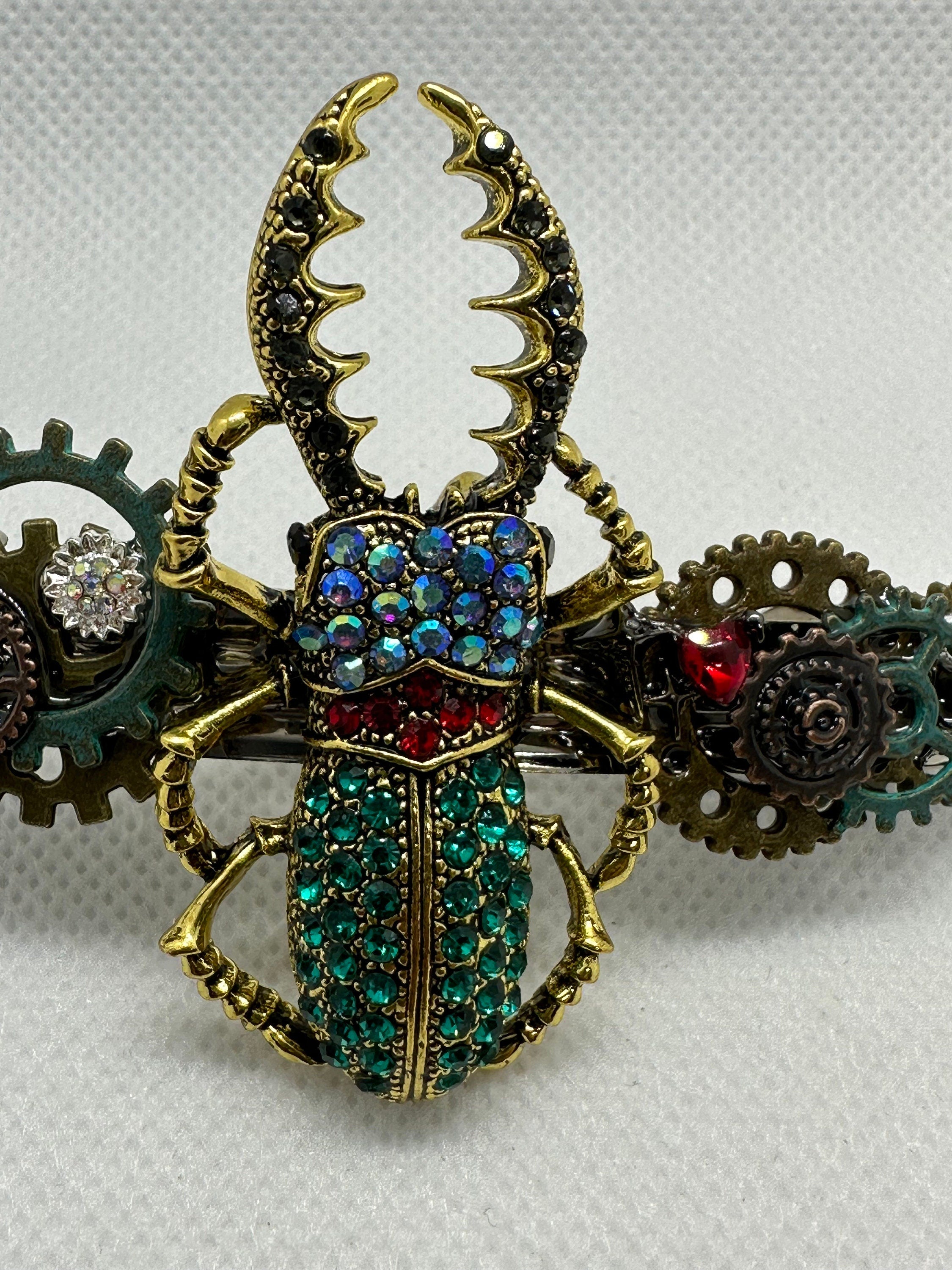 Steampunk Rhinestone Beetle Hair Clip