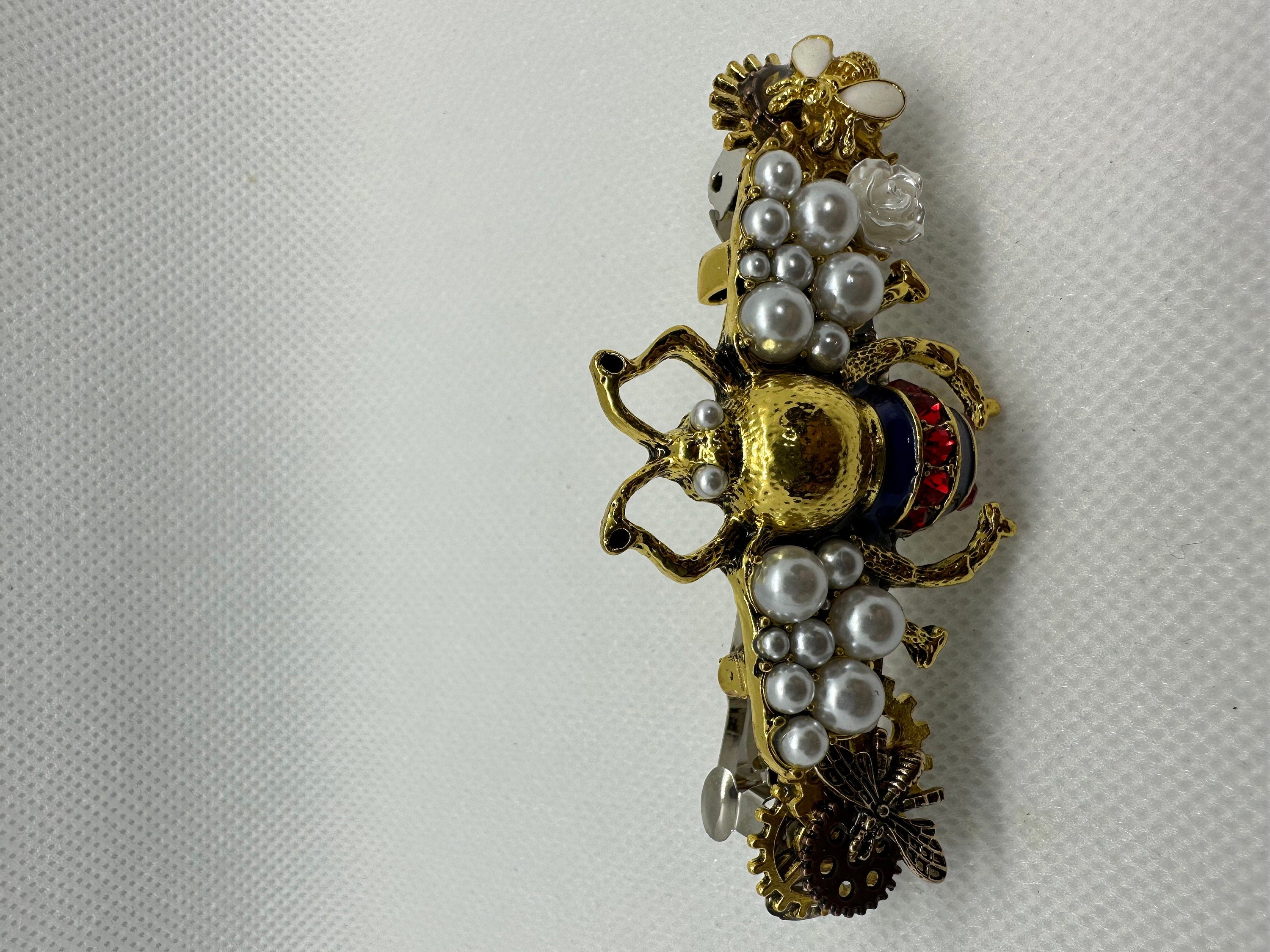 Red, White, Blue and Gold Steampunk Beatle Hairclip