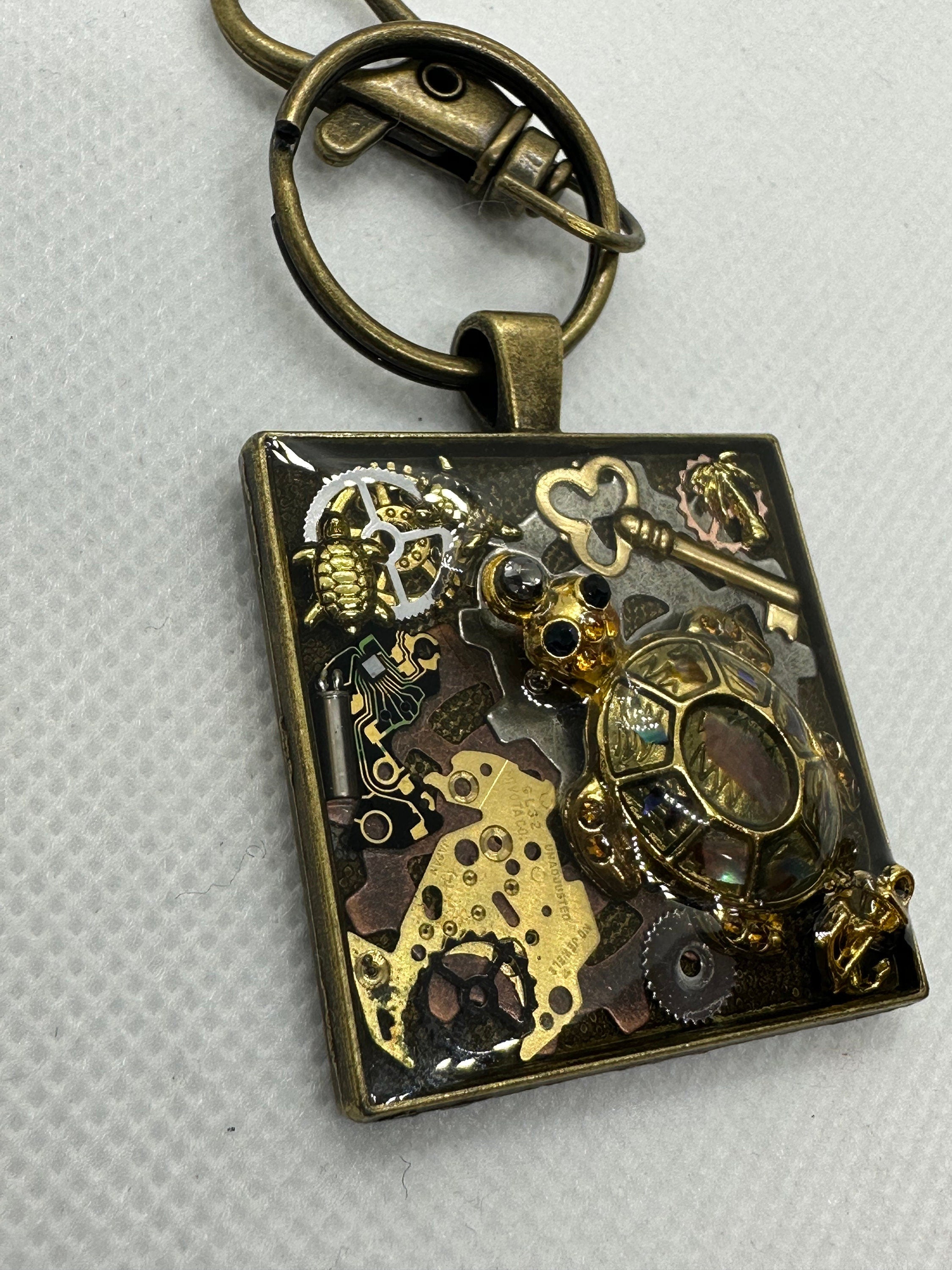 Steampunk Turtle Bronze Keychain