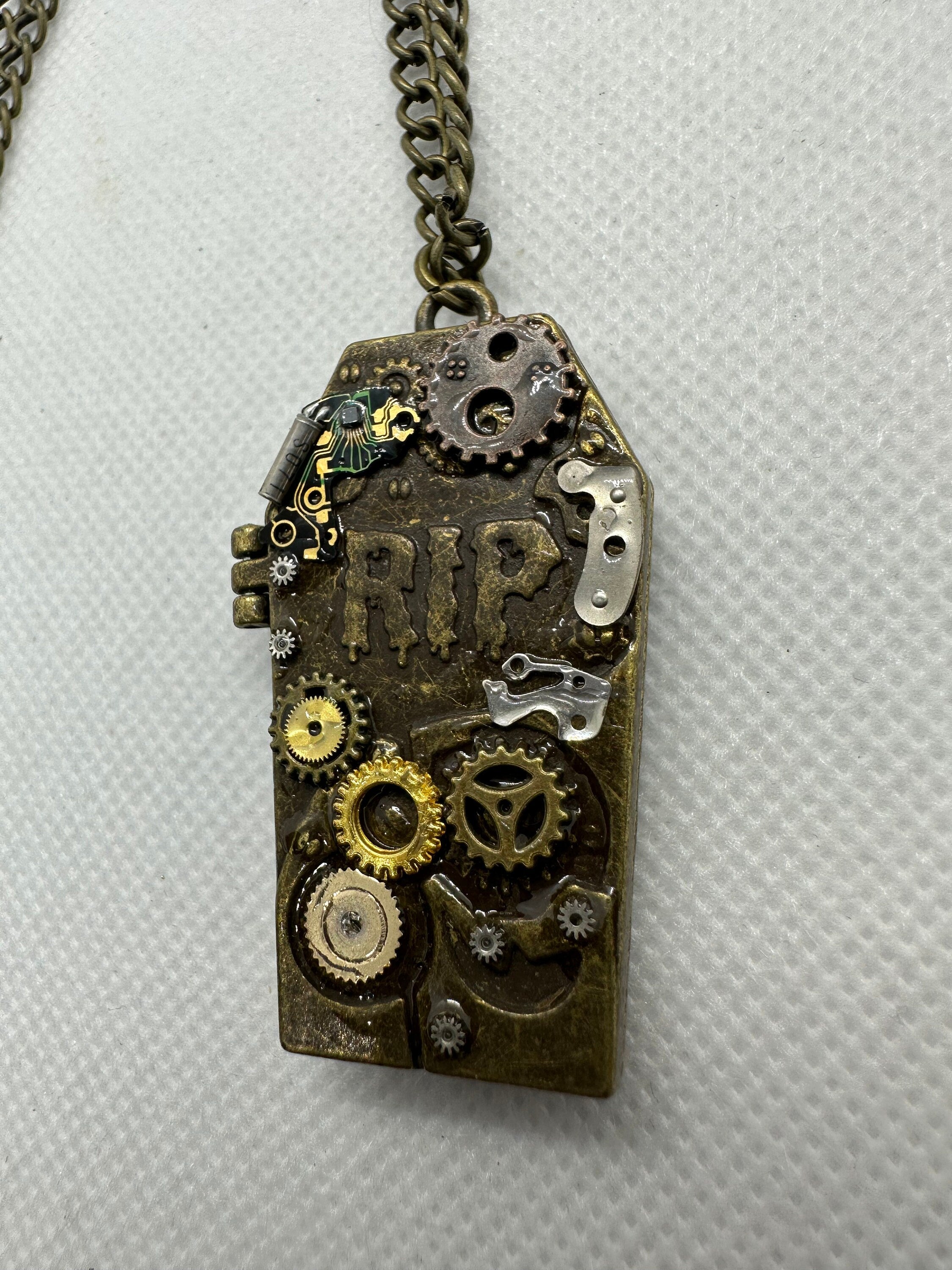 Halloween Coffin RIP Bronze Steampunk Locket Necklace