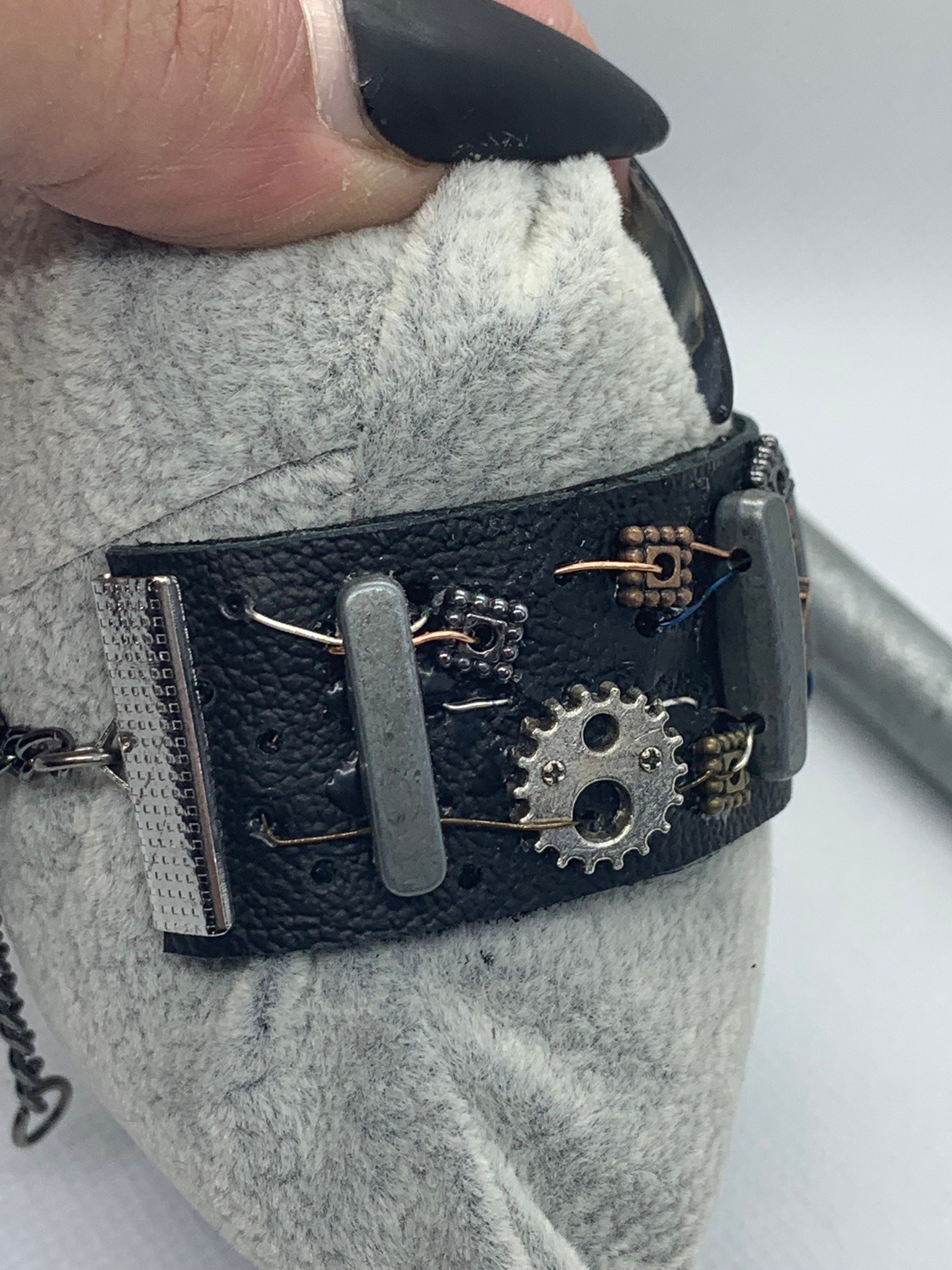 Black Leather Steampunk Electrical Theme Bracelet