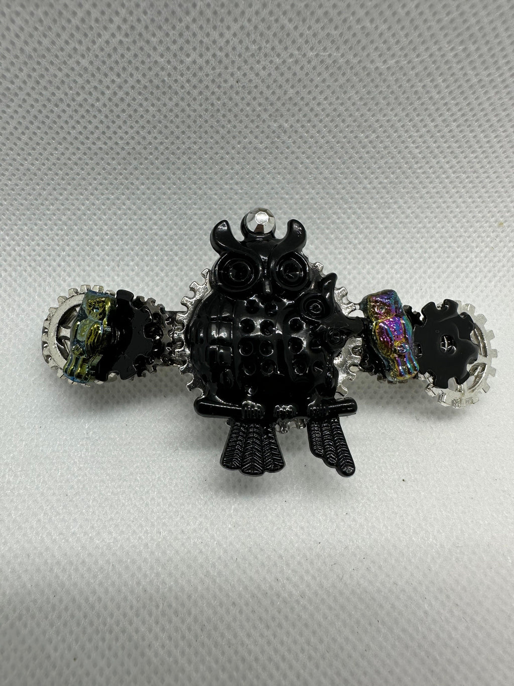 Steampunk Black Owl With Baby Hairclip