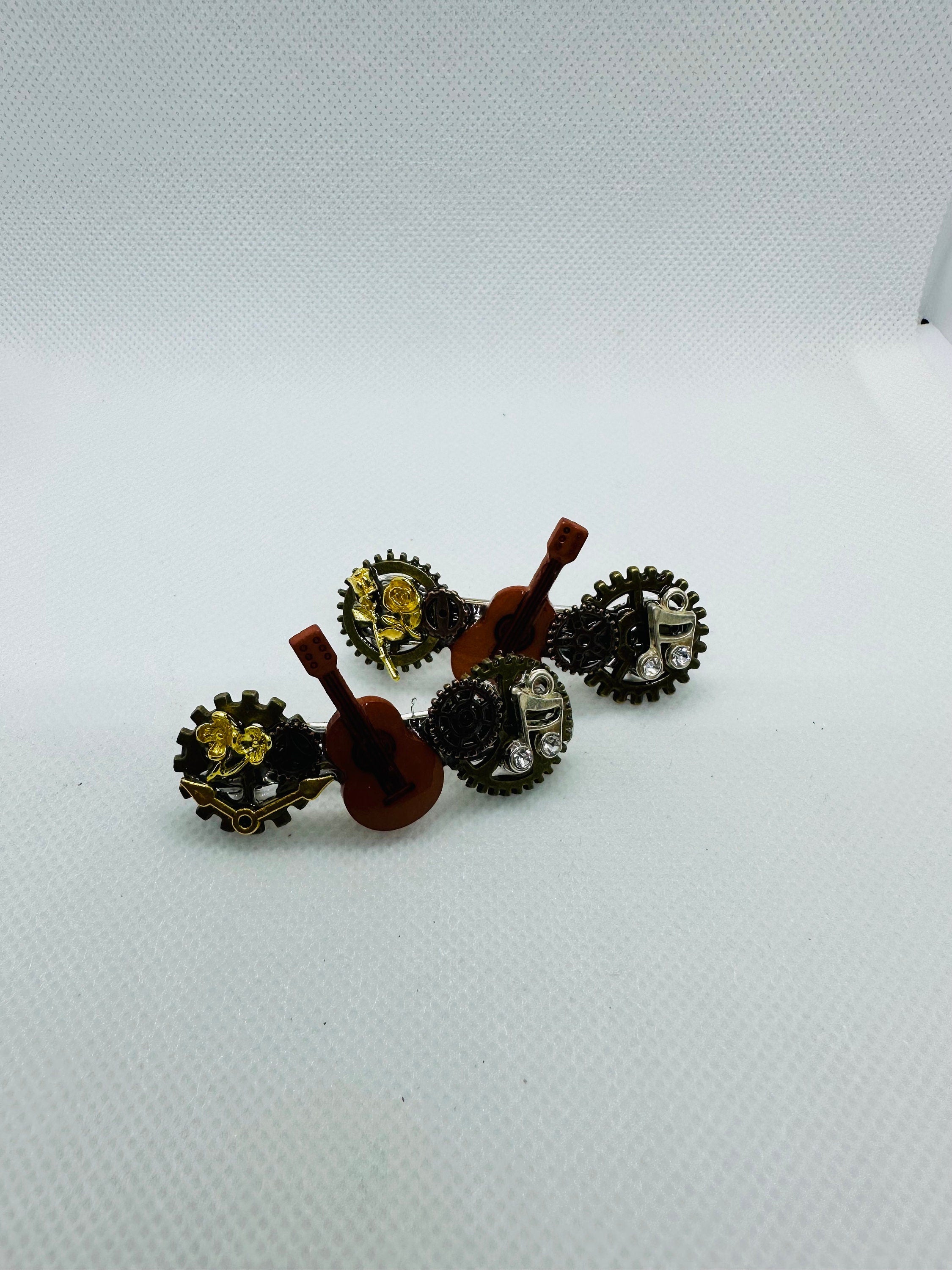 Musical Guitar Steampunk Mini Hair Clips