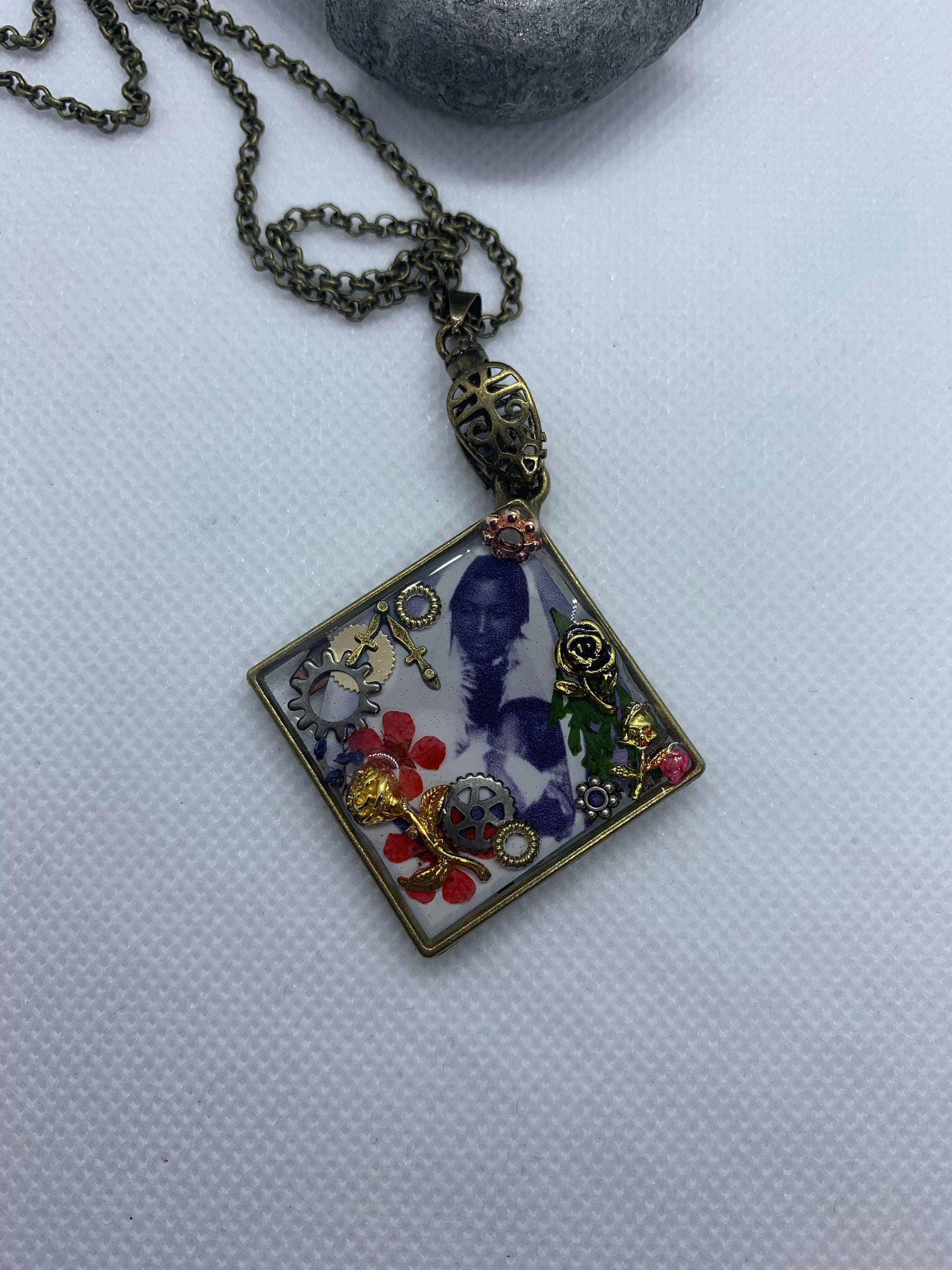 Antique Steampunk Women and child necklace