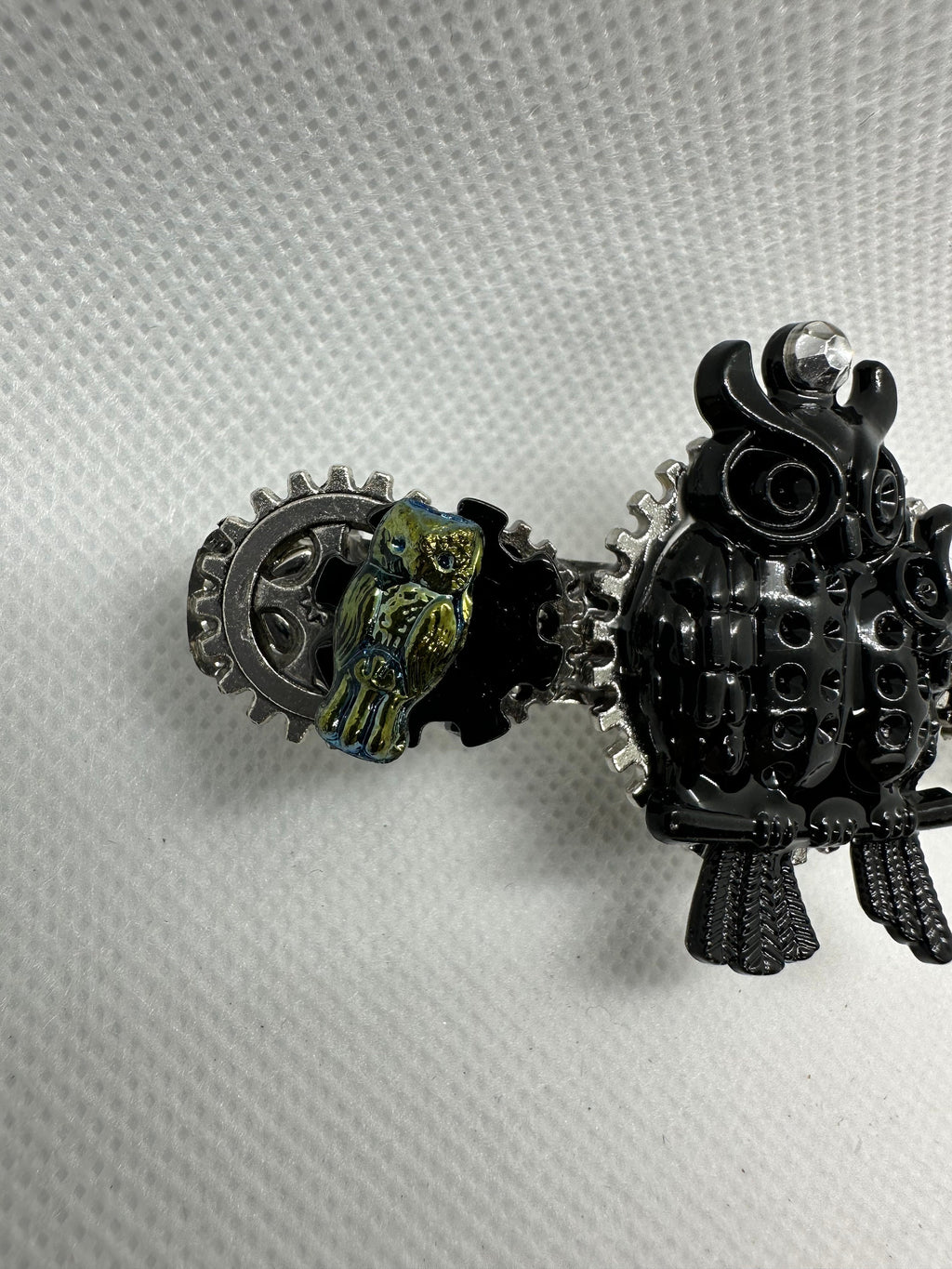 Steampunk Black Owl With Baby Hairclip