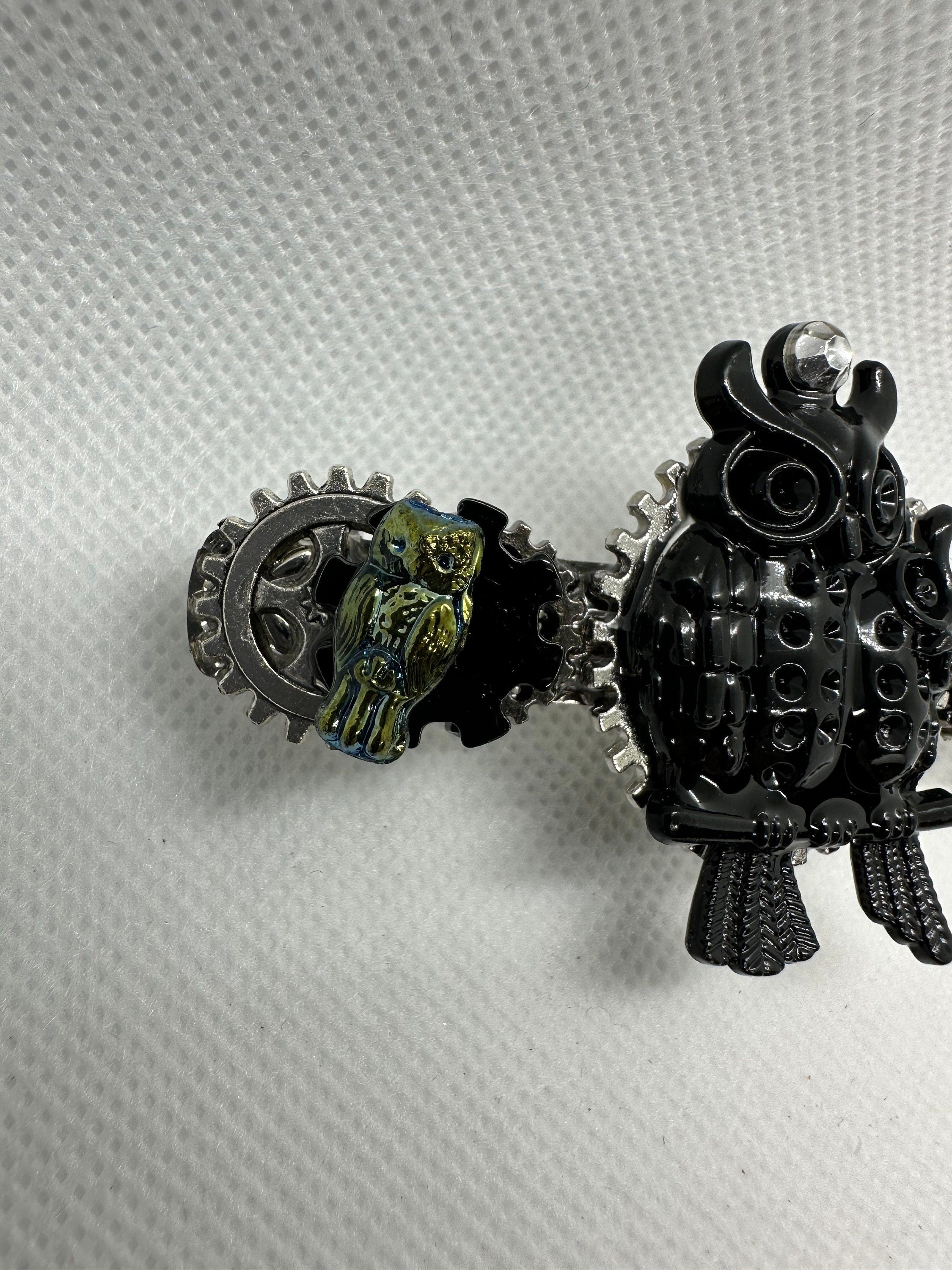 Steampunk Black Owl With Baby Hairclip
