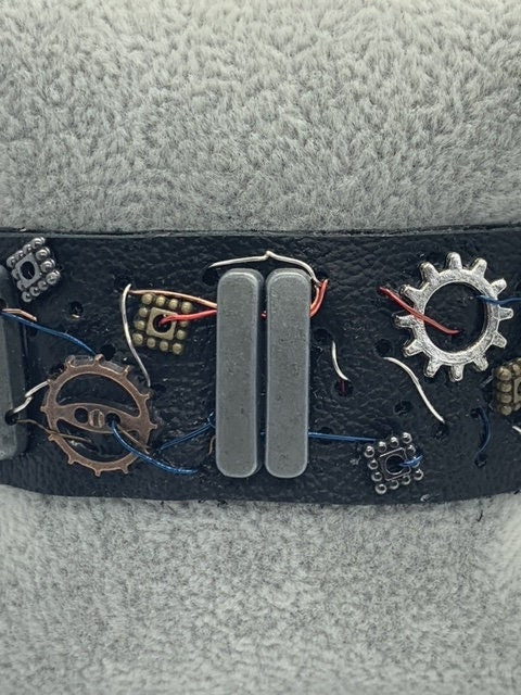 Black Leather Steampunk Electrical Theme Bracelet
