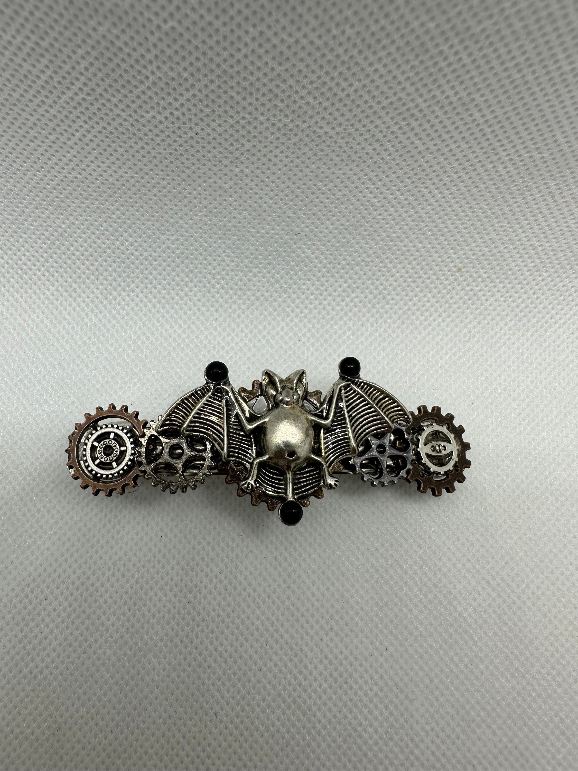 Halloween Steampunk Silver Bat Hair Clip