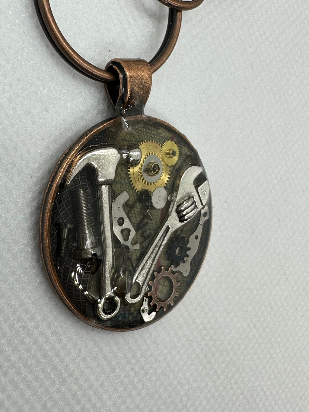 Steampunk Keychain with Hammer and Wrench