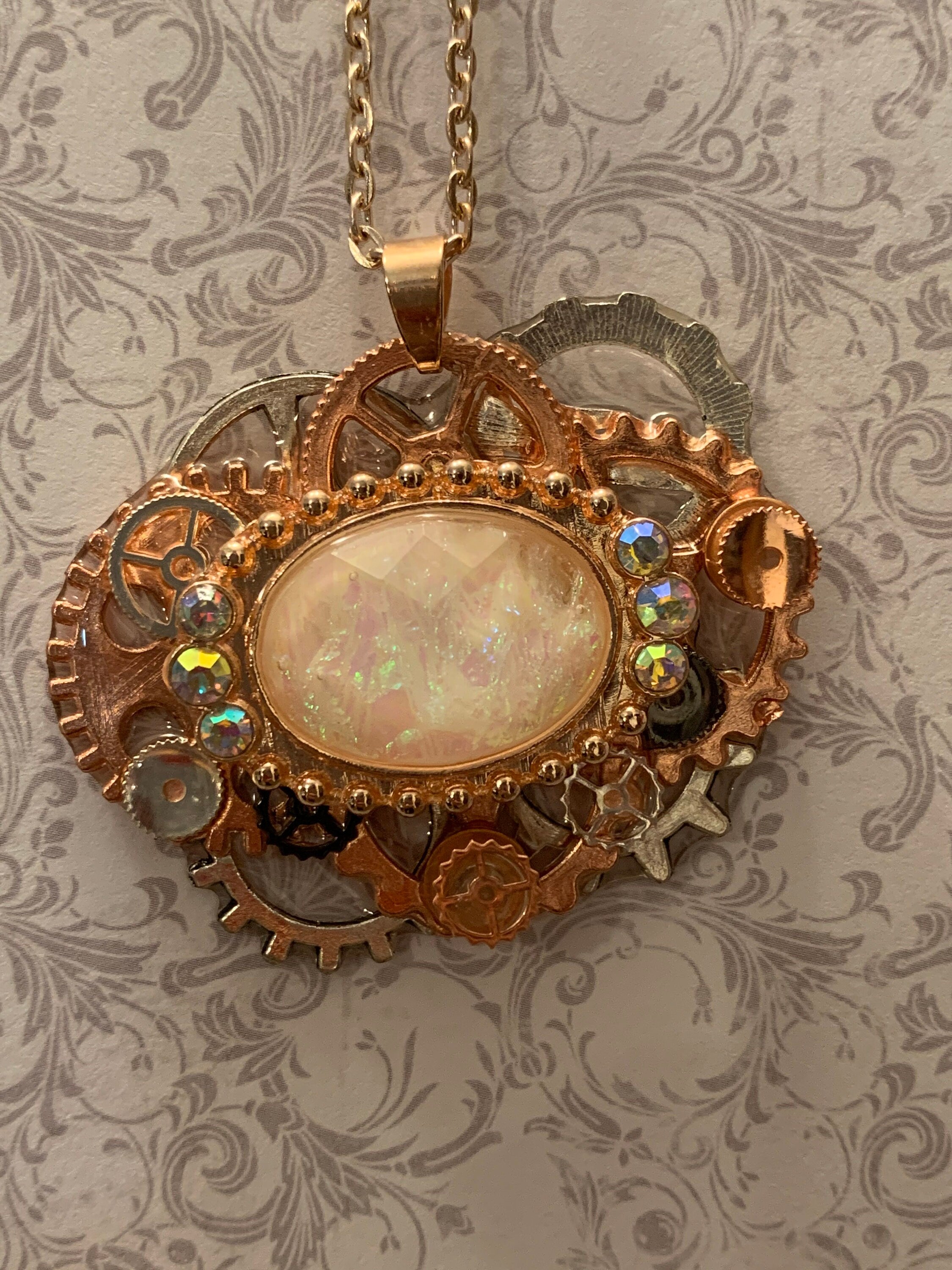 Steampunk Rose gold and silver pendant necklace