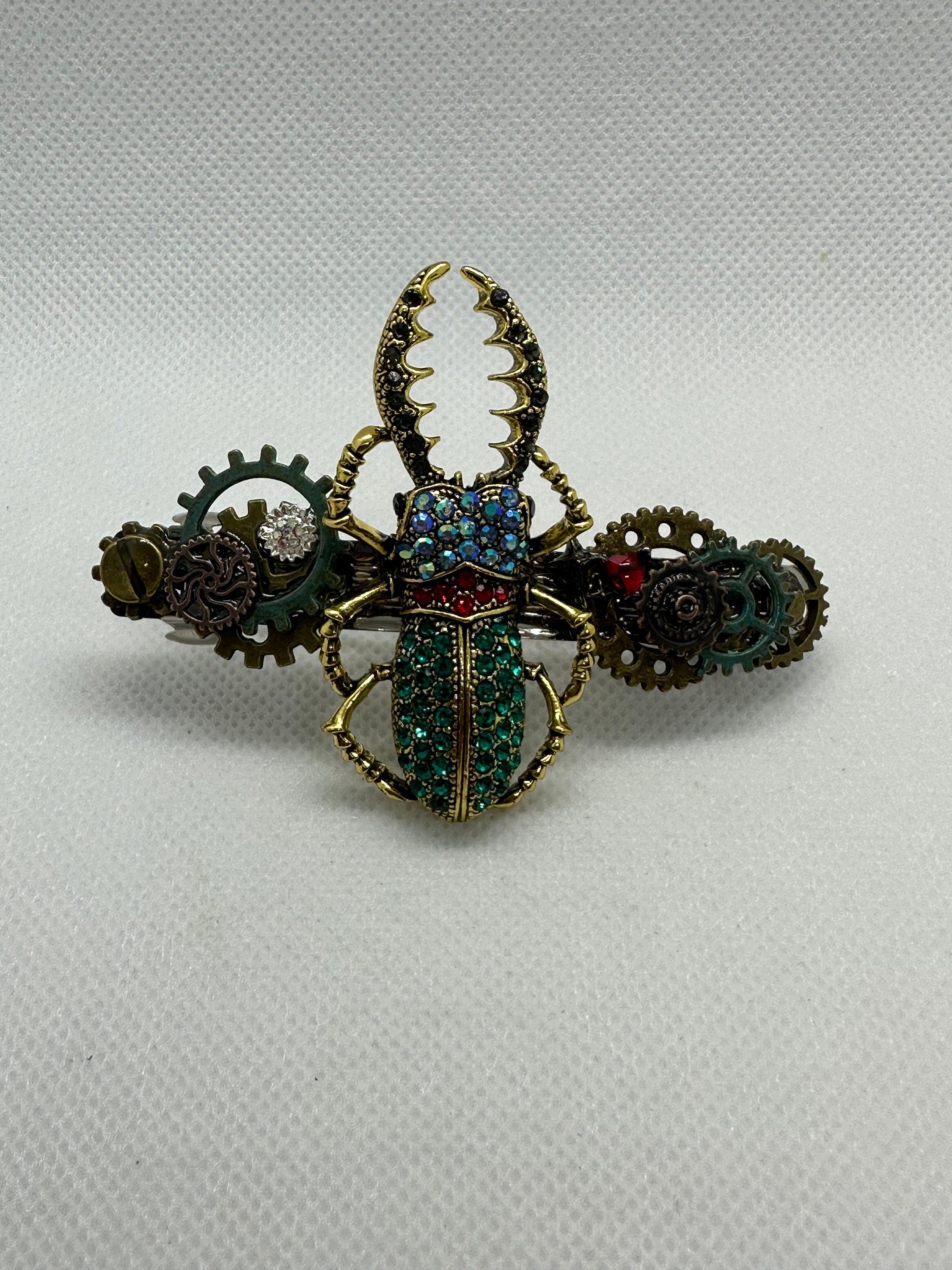 Steampunk Rhinestone Beetle Hair Clip