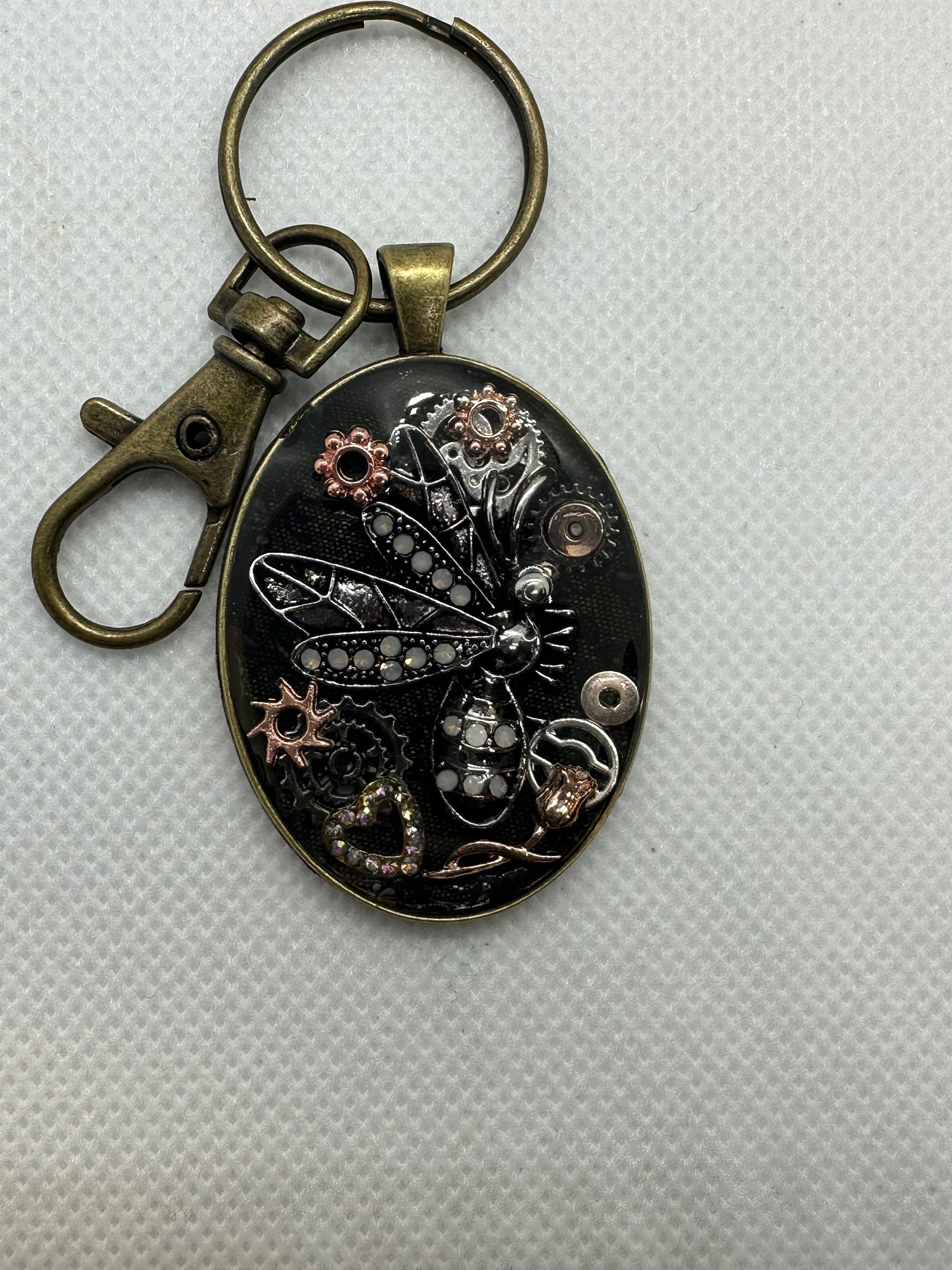 Dragonfly Steampunk Oval Keychain