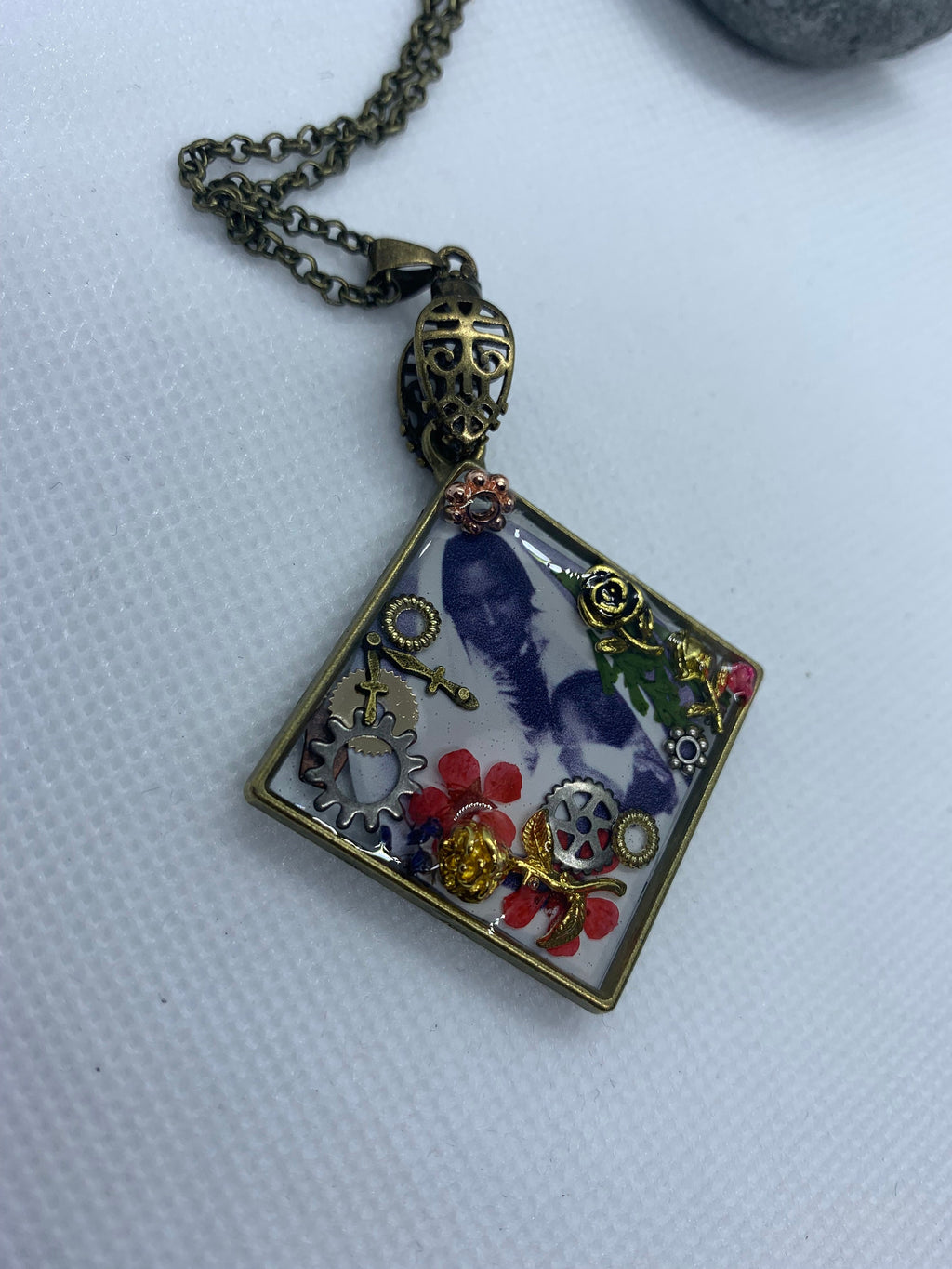 Antique Steampunk Women and child necklace