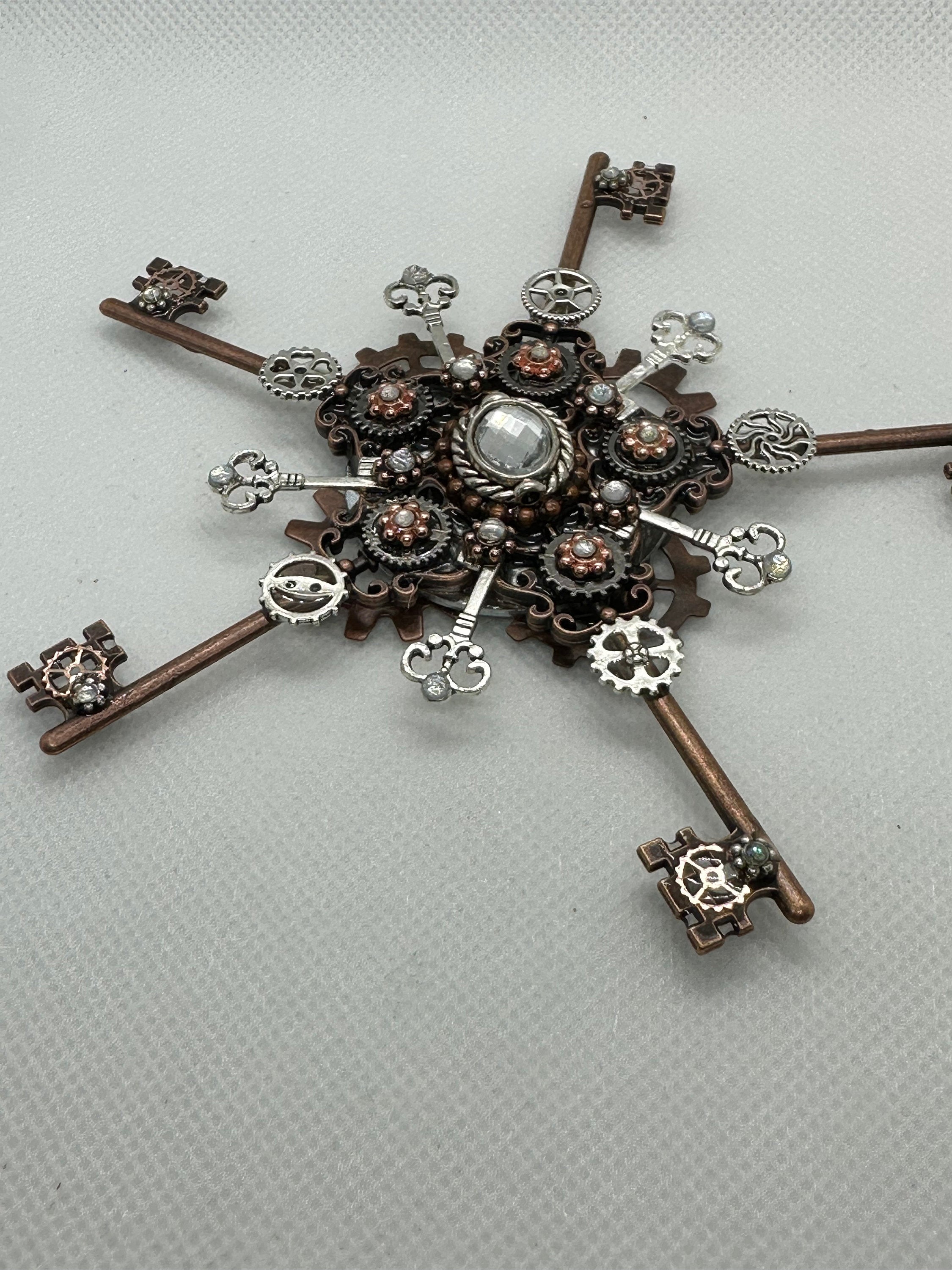 Steampunk Metal Keys Snowflake Ornament or Decoration