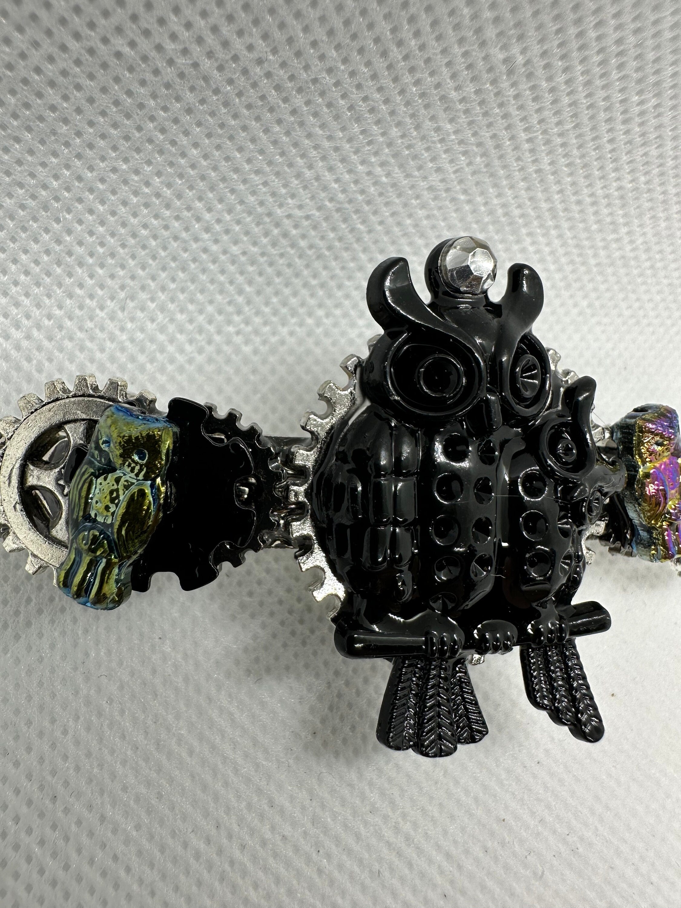 Steampunk Black Owl With Baby Hairclip