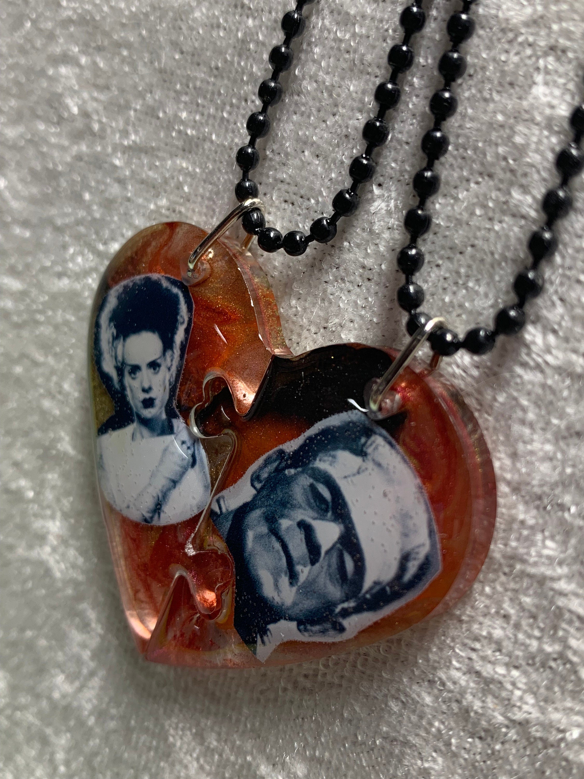 Frankenstein's Monster Frankenstein's Bride Broken Heart Necklace Halloween