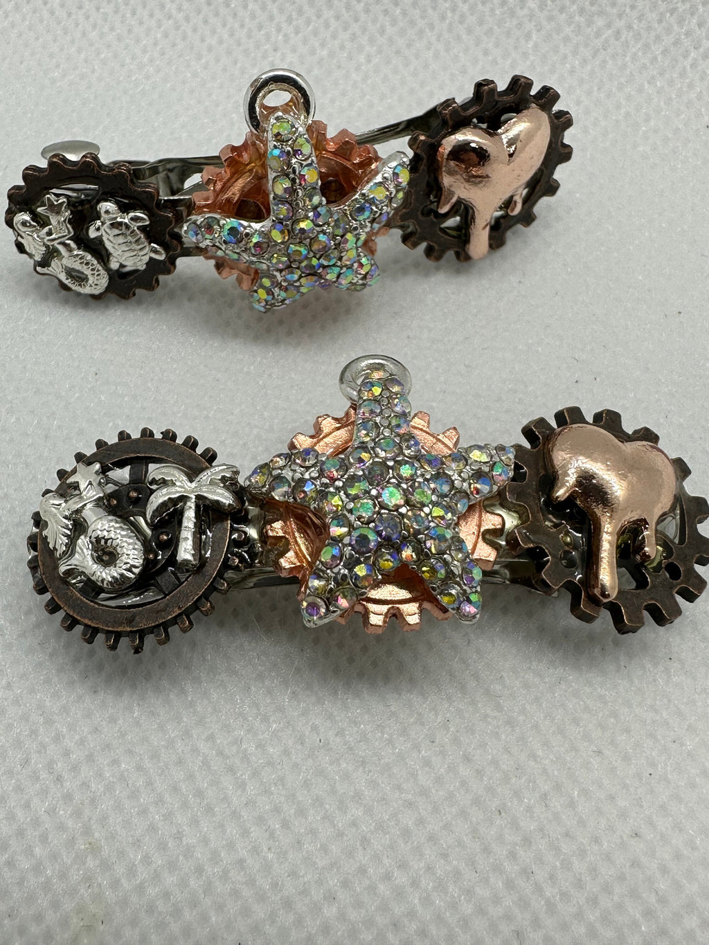 Steampunk Set of Rhinestone Starfish Hairclips