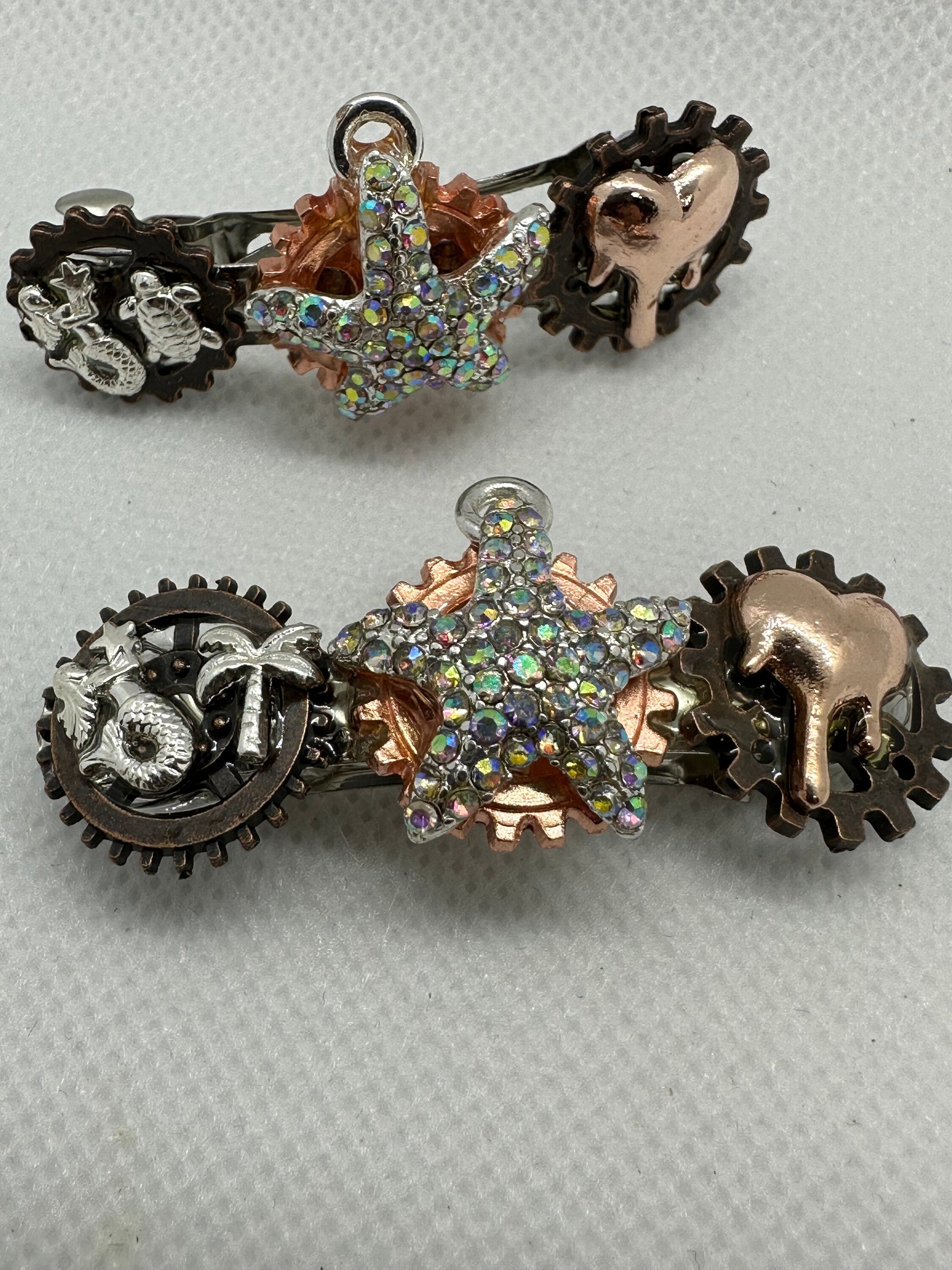 Steampunk Set of Rhinestone Starfish Hairclips