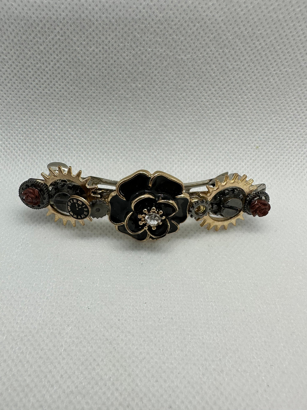 Black and Gold Steampunk Rose Metal Hair Clip