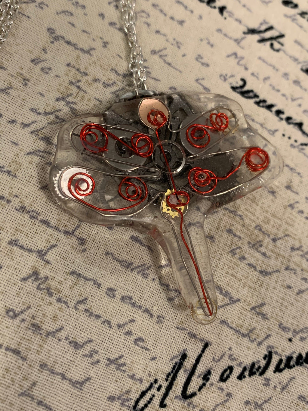 Steampunk Dragonfly wire necklace