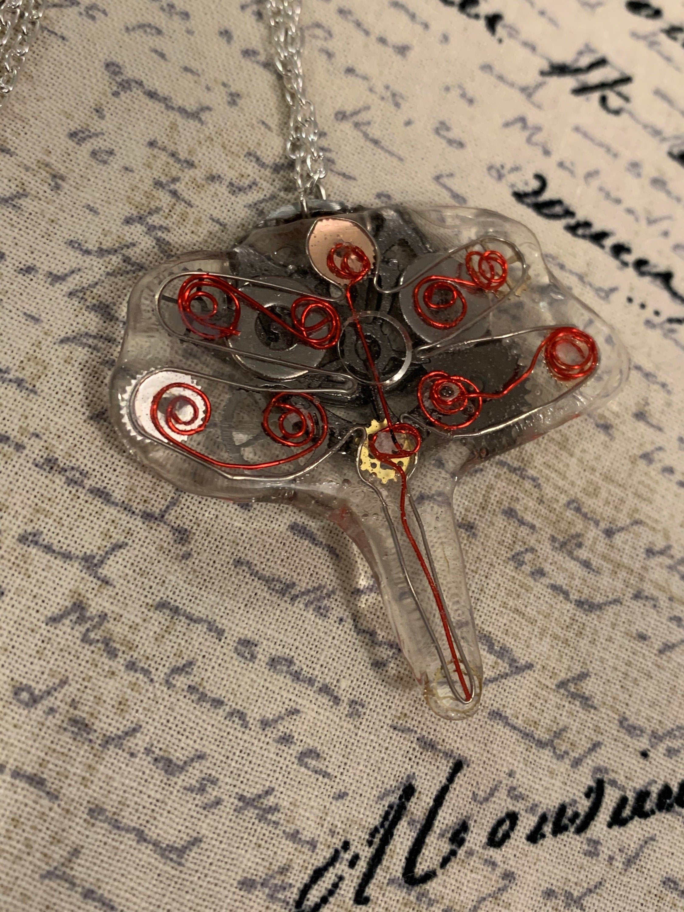 Steampunk Dragonfly wire necklace