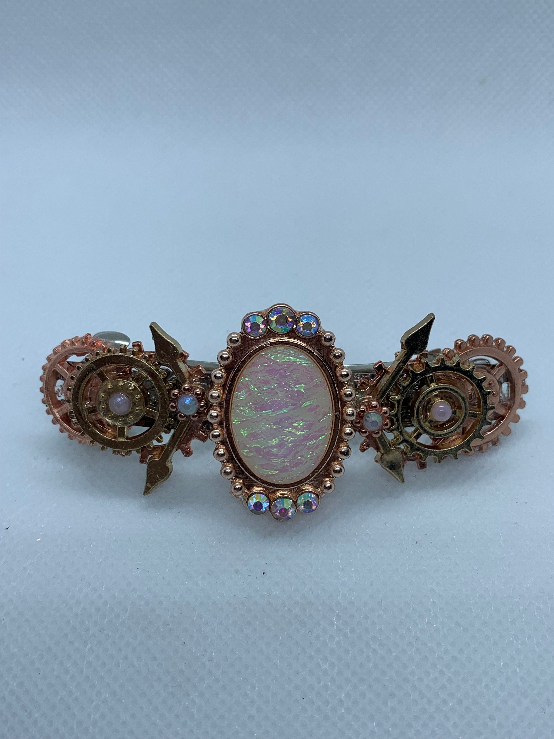 Steampunk Rose gold Rose Quarts look Stone Hair Clip