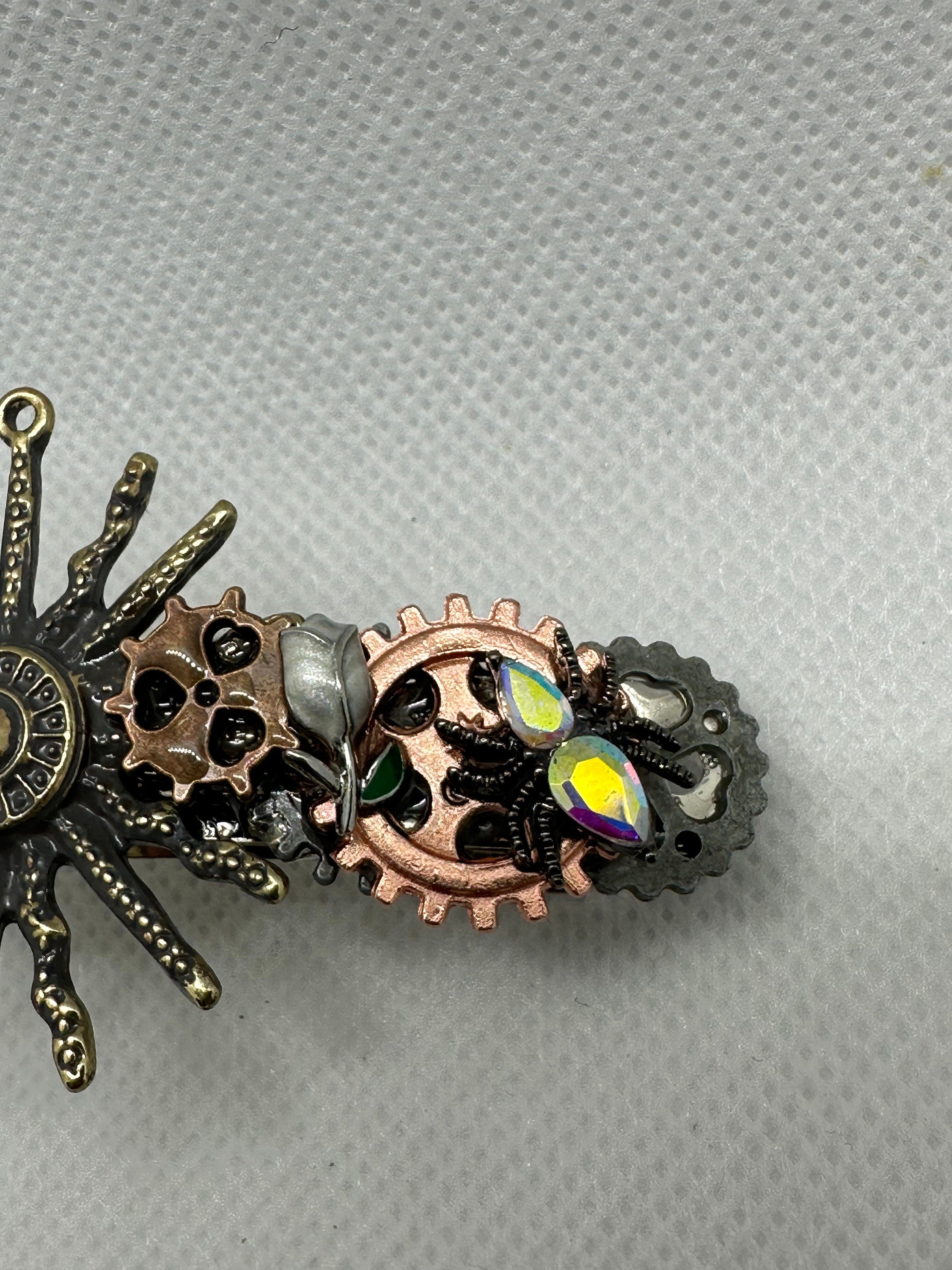 Steampunk Spikey Sun with spiders Hairclip