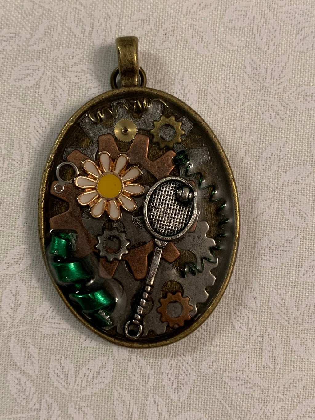 Steampunk Tennis Keychain Yellow Flower