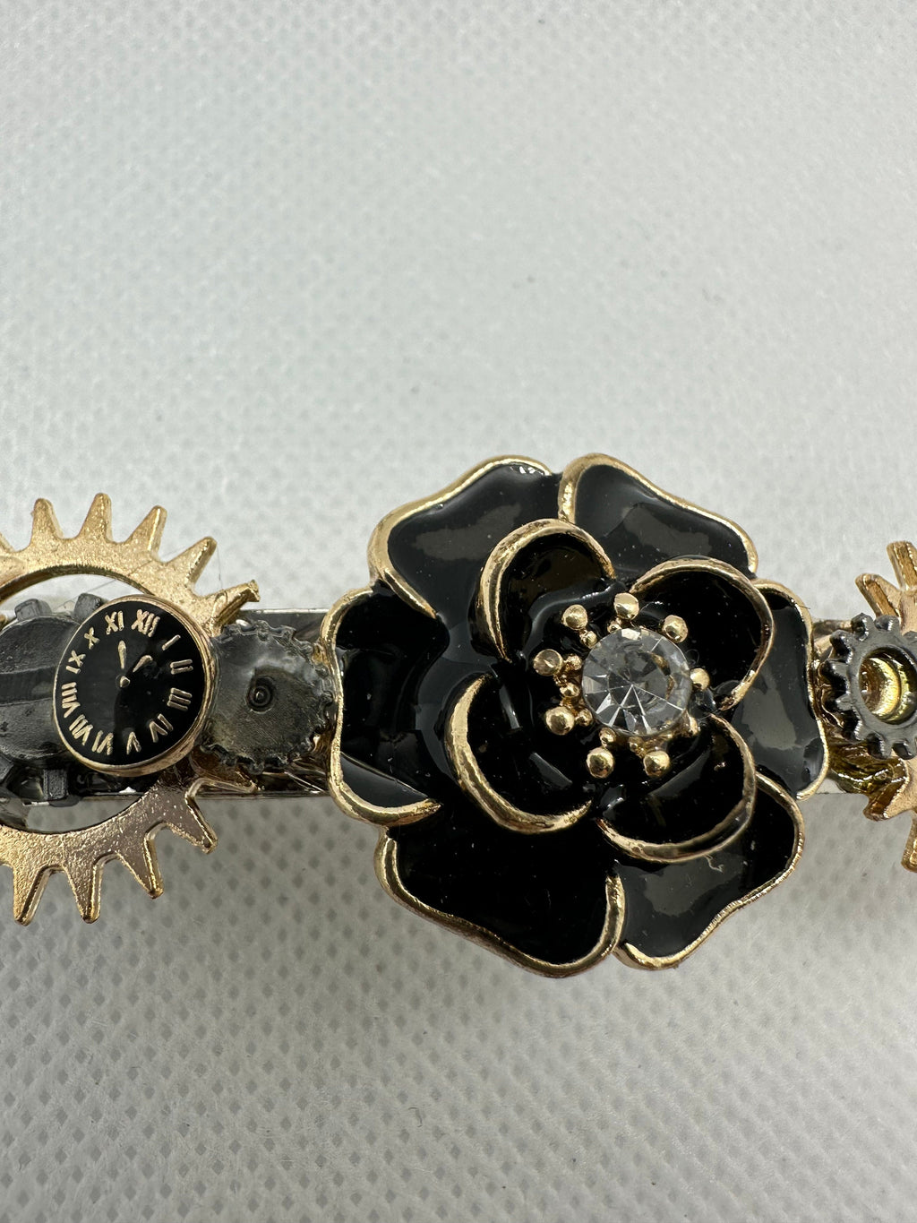 Black and Gold Steampunk Rose Metal Hair Clip