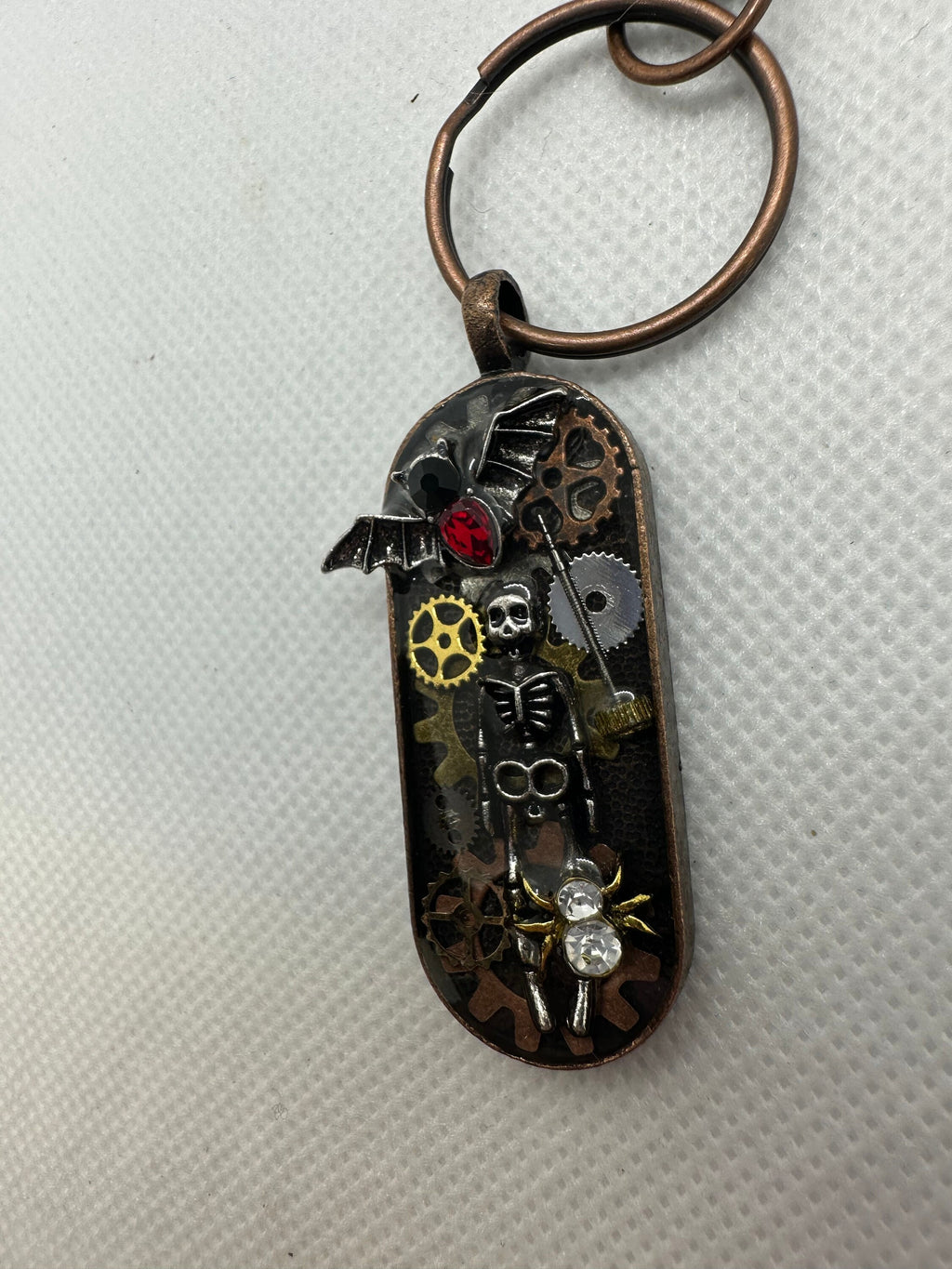 Skeleton and Bat Steampunk Keychain