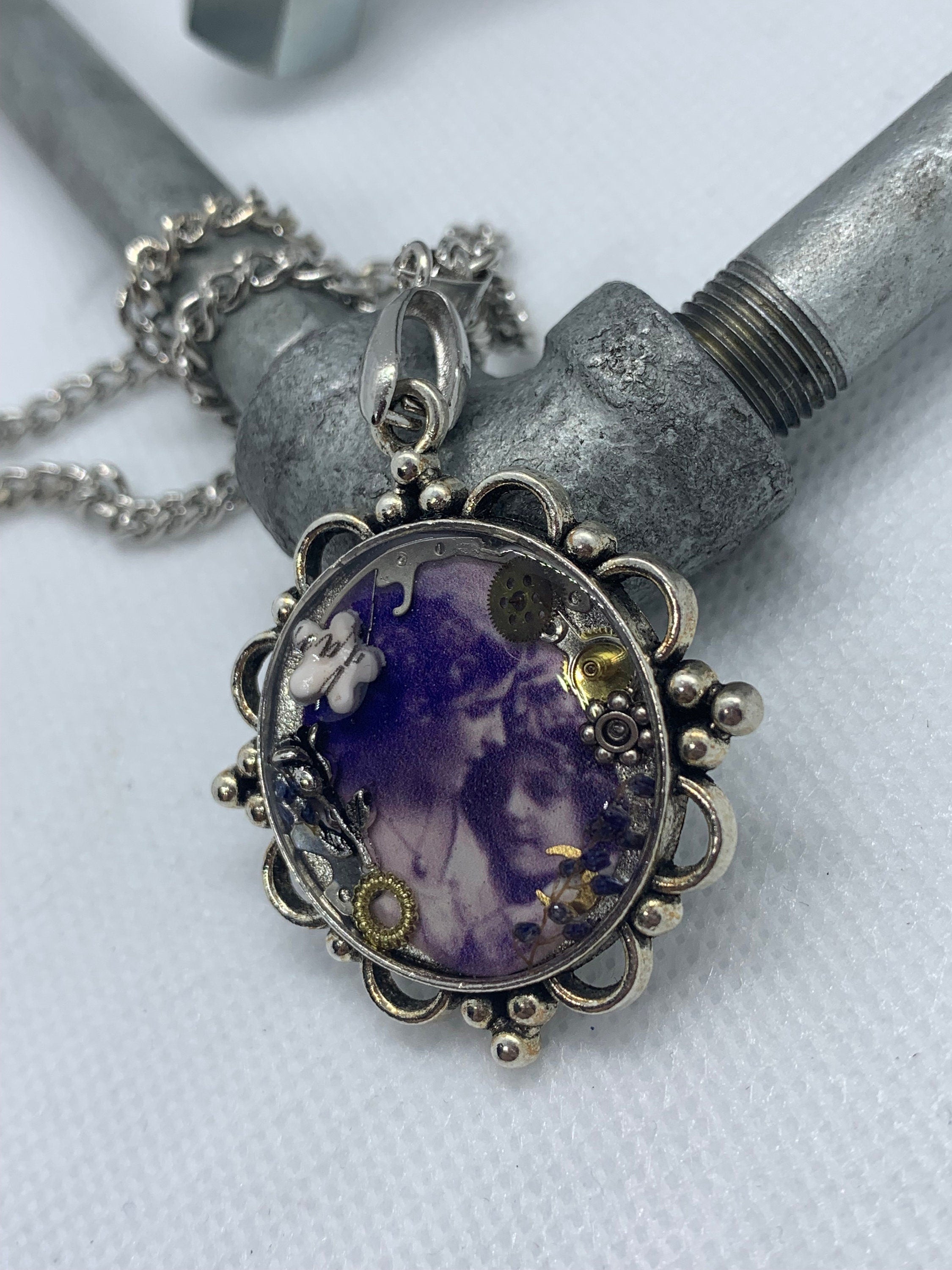 Round Silver Women and child Antique Steampunk Necklace