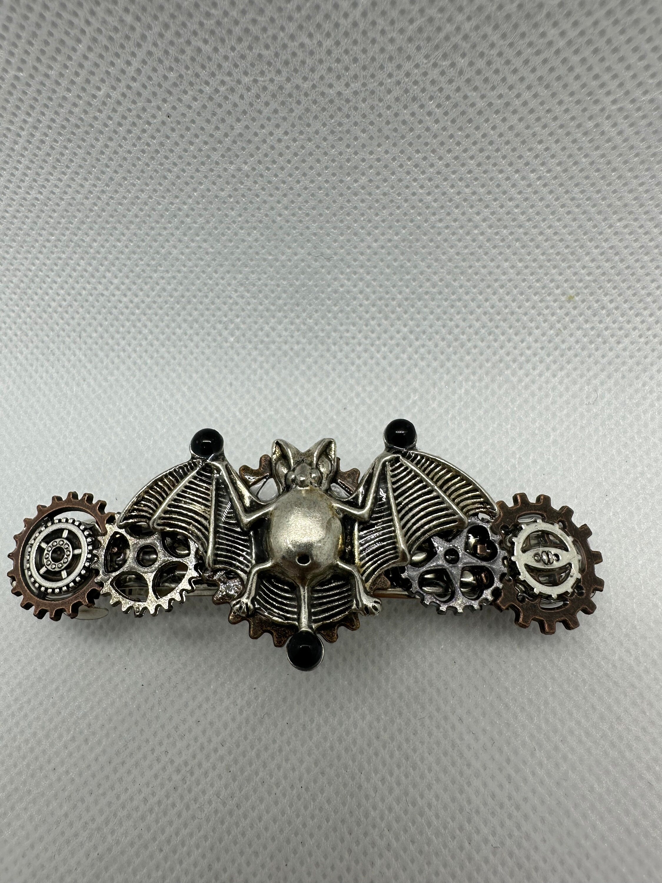 Halloween Steampunk Silver Bat Hair Clip