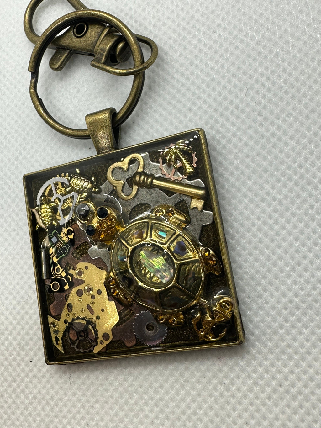 Steampunk Turtle Bronze Keychain
