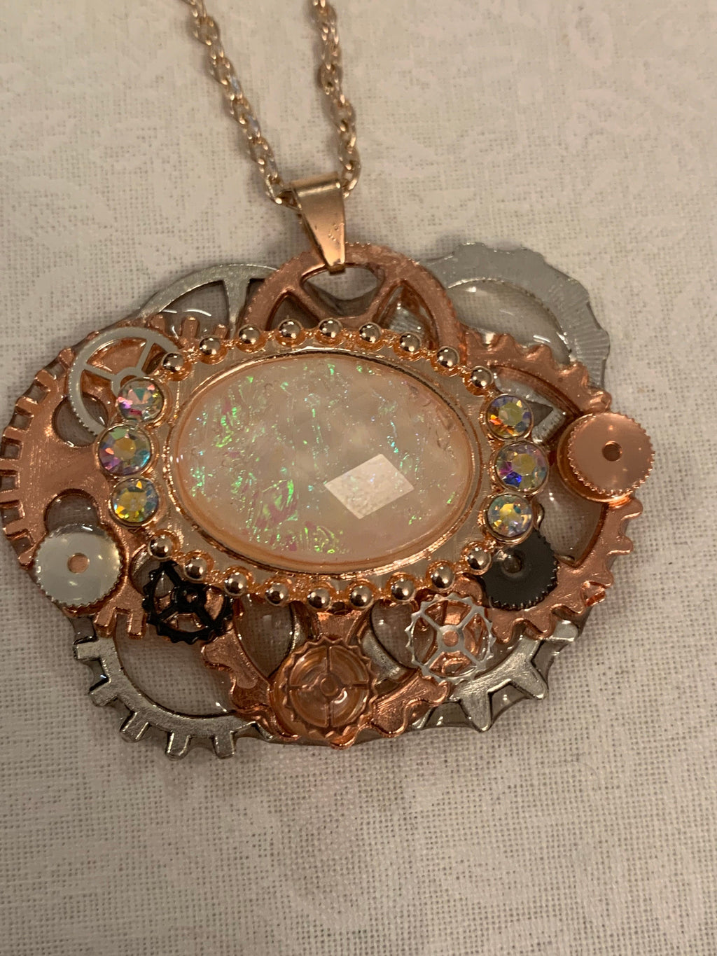 Steampunk Rose gold and silver pendant necklace