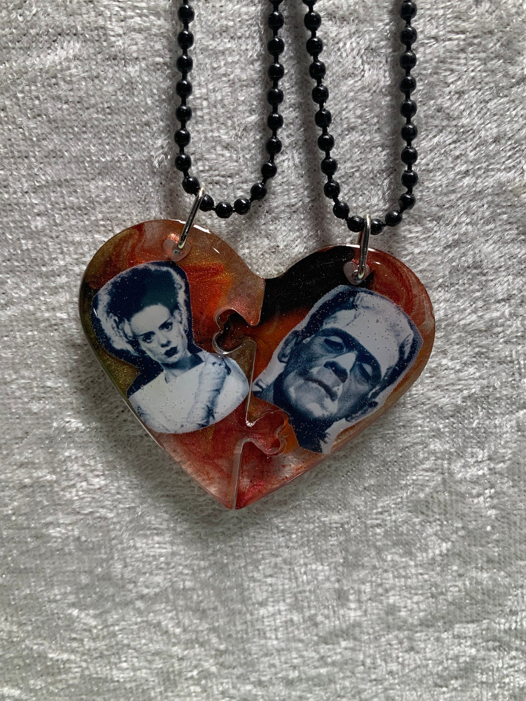Frankenstein's Monster Frankenstein's Bride Broken Heart Necklace Halloween