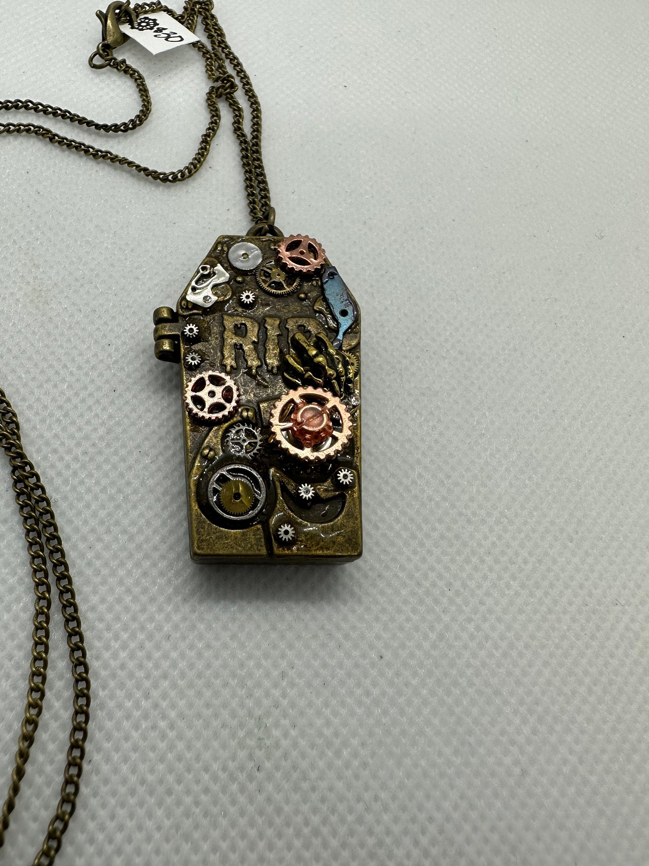 Halloween Coffin RIP Bronze Steampunk Locket Necklace